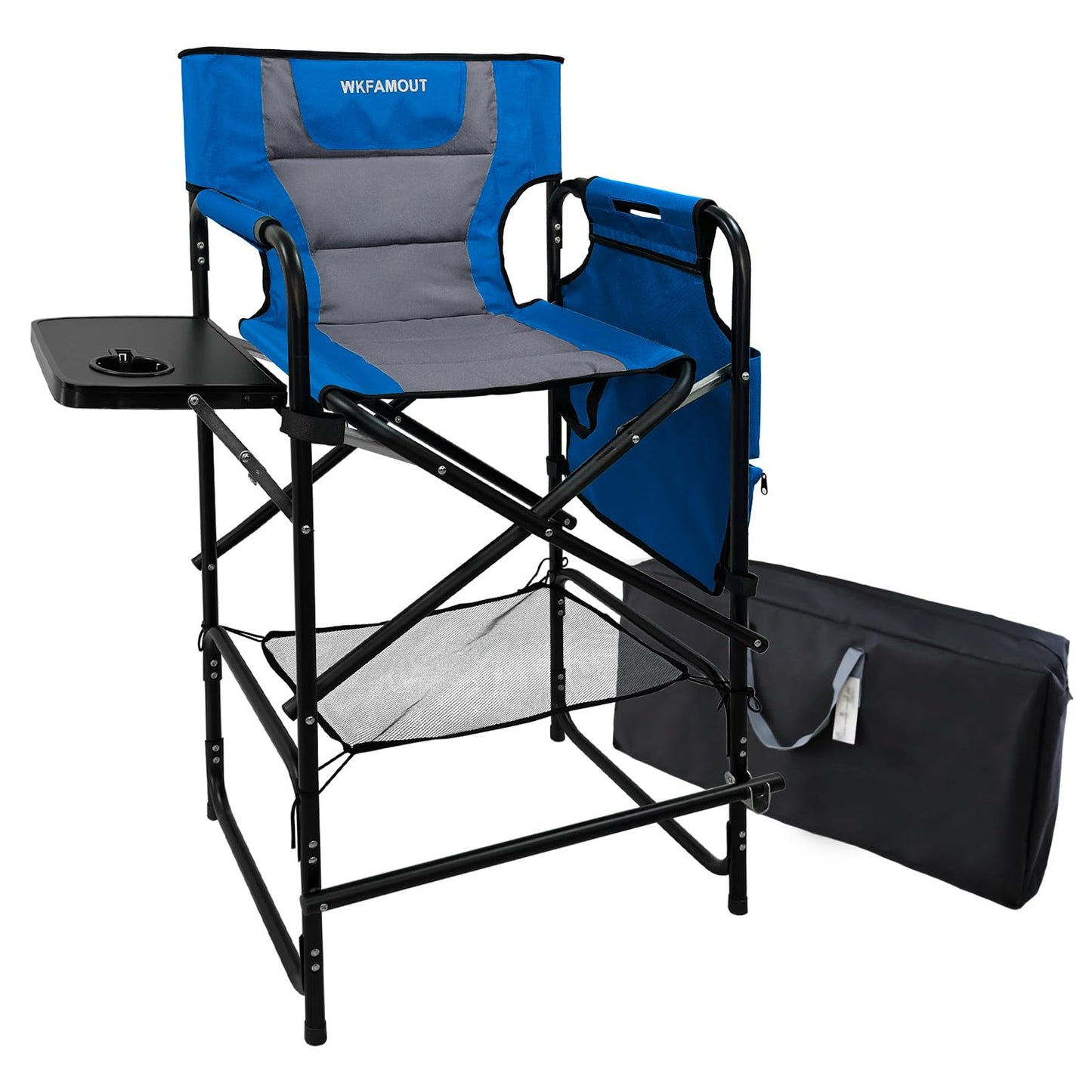 WKFAMOUT Tall Folding Directors Chair with Side Table 30.71" Seat Height Foldable Camping Chair Bar Stool for Makeup Artist Face Painting with Footrest and Storage Pocket Supports 350LBS