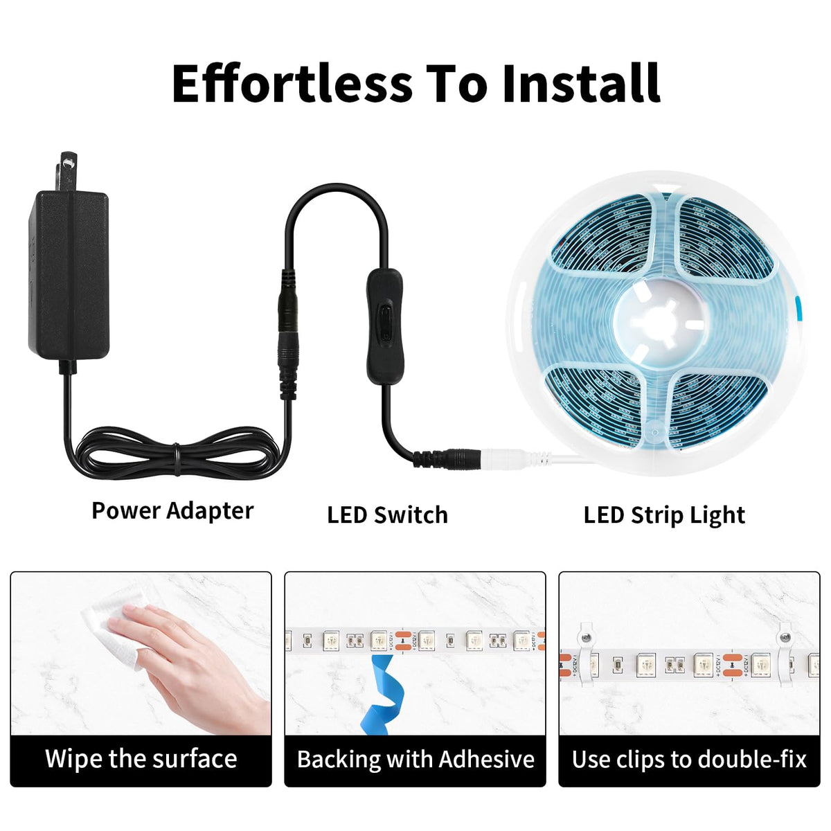 iNextStation 12V LED Strip Light Yellow, 16.4ft/5M SMD5050 LED Strip with Adapter & LED Switch, Flexible Cuttable LED Tape Light for Bedroom Kitchen Cabinet Bar Festival Home Indoor Decor