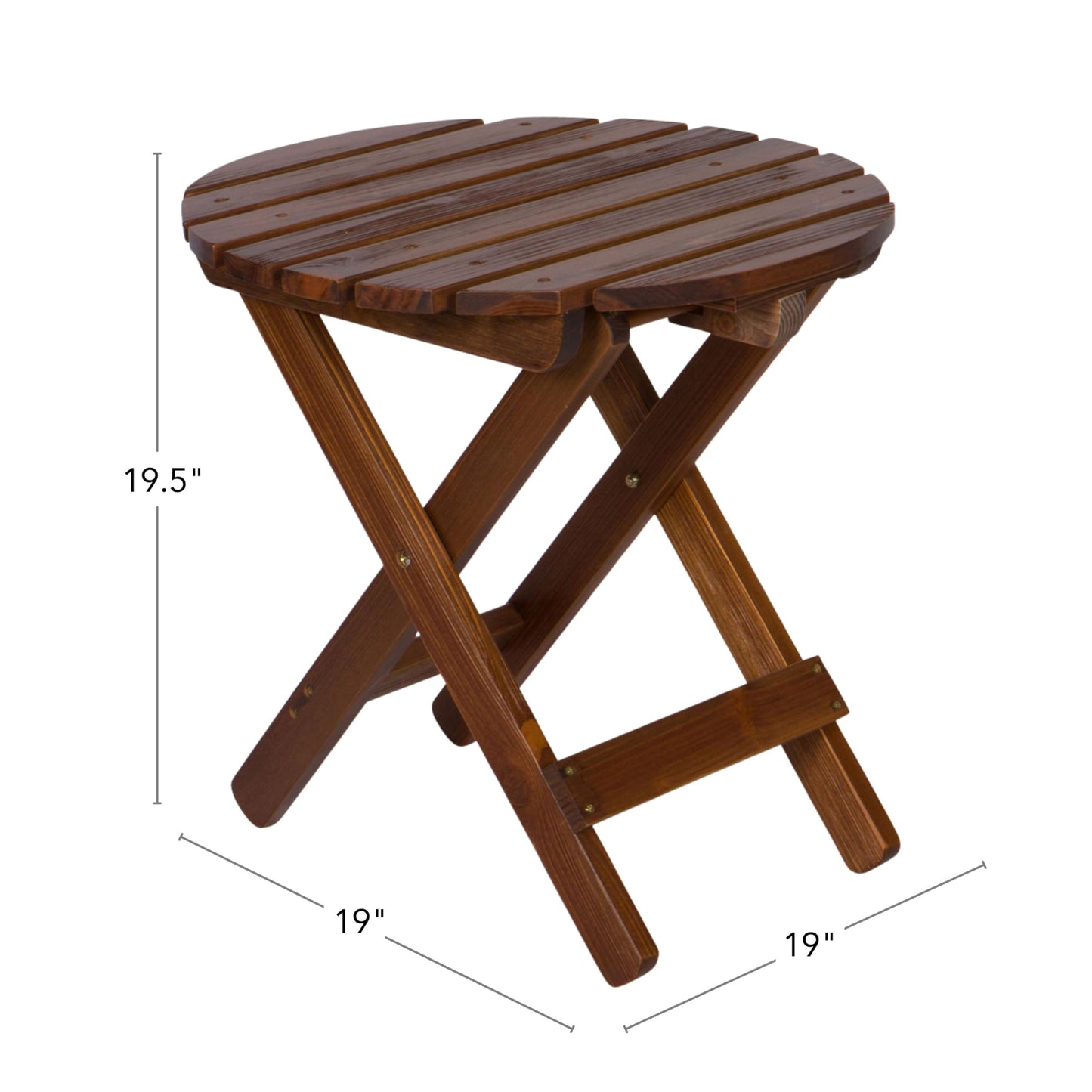 Shine Company Round Wooden Folding Solid Wood Side Table, Outdoor Adirondack Small Patio Table, Oak