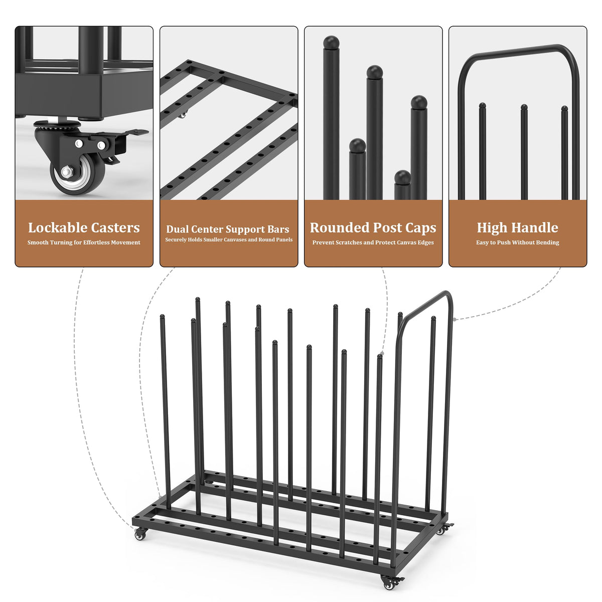 GARVIN Art Storage Rack with Caster Wheels, Art Drying Rack Metal Storage Stand with 7 Slots, Heavy-Duty Canvas Organizer for Artwork, Prints and Panels for Art Studio, Classroom and Gallery