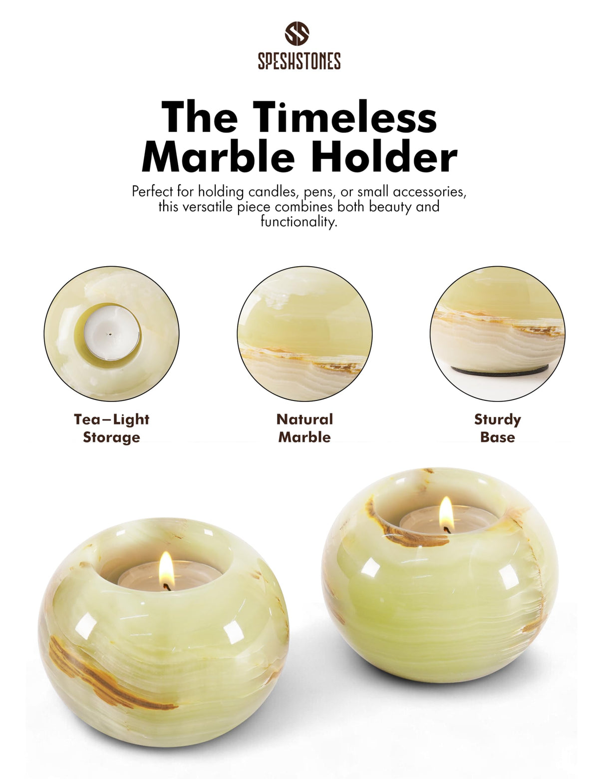 SPESHSTONES Marble Tealight Candle Holder 3.5 Inch Green Onyx Stone Votive Candle Holders for Tables Centerpieces Decor - Decorative Candles Holders for Wedding Gifts