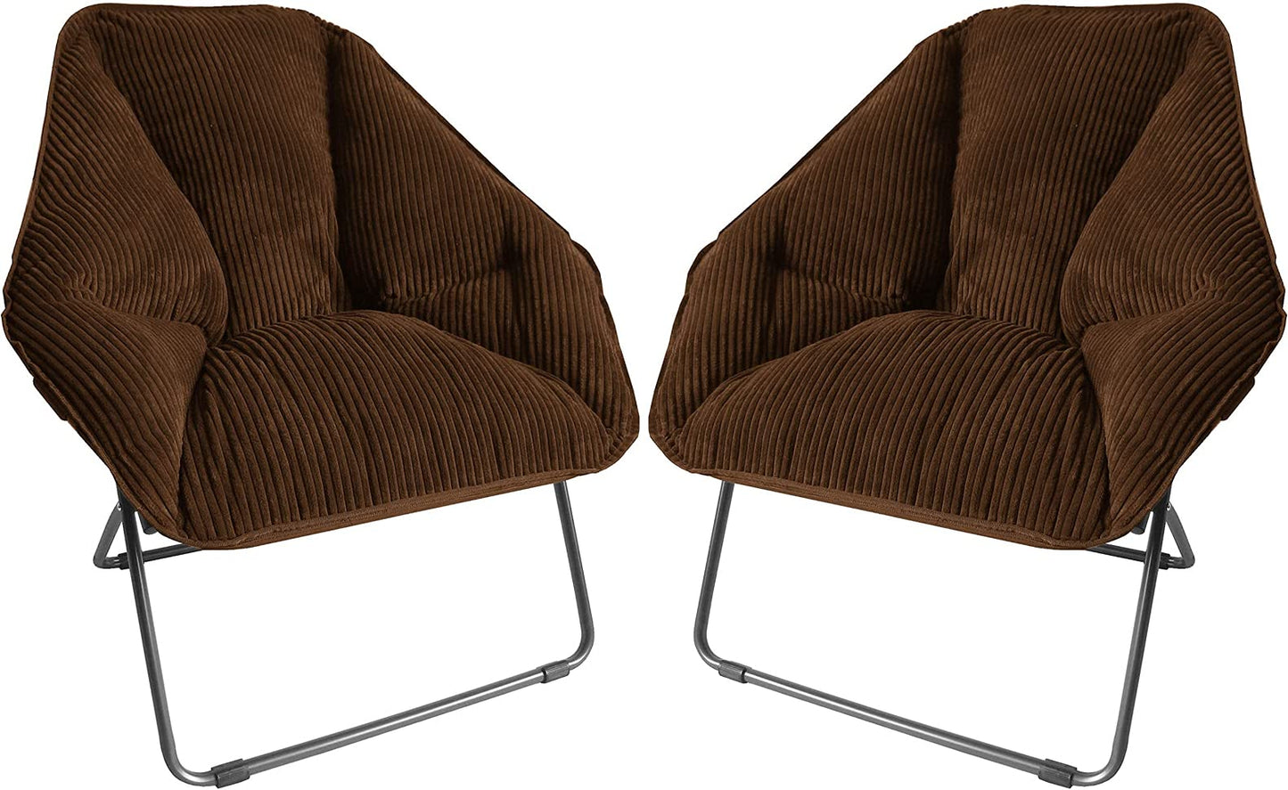 Zenithen Limited Foldable Portable Hexagon Metal Frame Folding Corduroy Soft Dish Chairs for Dorm Rooms, Bed Rooms, Gaming, and Living Room, Brown (Pack of 2)