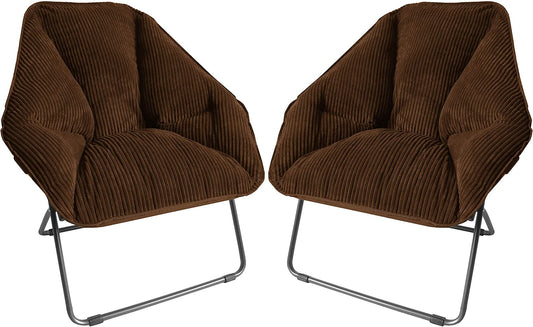 Zenithen Limited Foldable Portable Hexagon Metal Frame Folding Corduroy Soft Dish Chairs for Dorm Rooms, Bed Rooms, Gaming, and Living Room, Brown (Pack of 2)