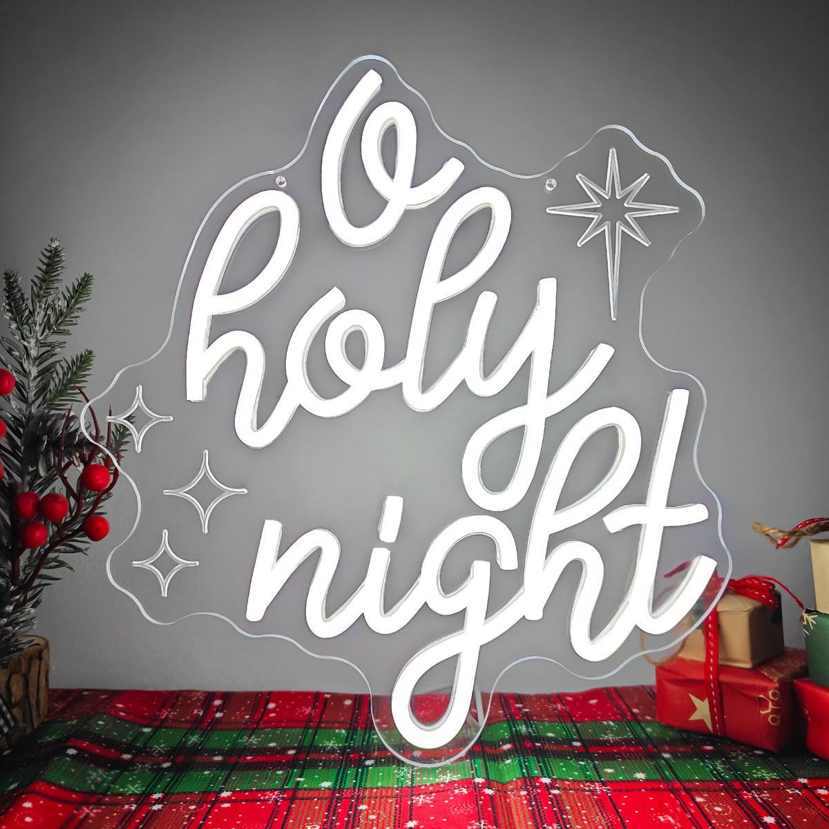 Jeanchrl O Holy Night Neon Sign Christmas Jesus Decorations LED Lights for Wall USB Powered Christian Christmas Neon Light Sign Winter Light Up Sign for Party Bedroom Kitchen O Holy Night Decor