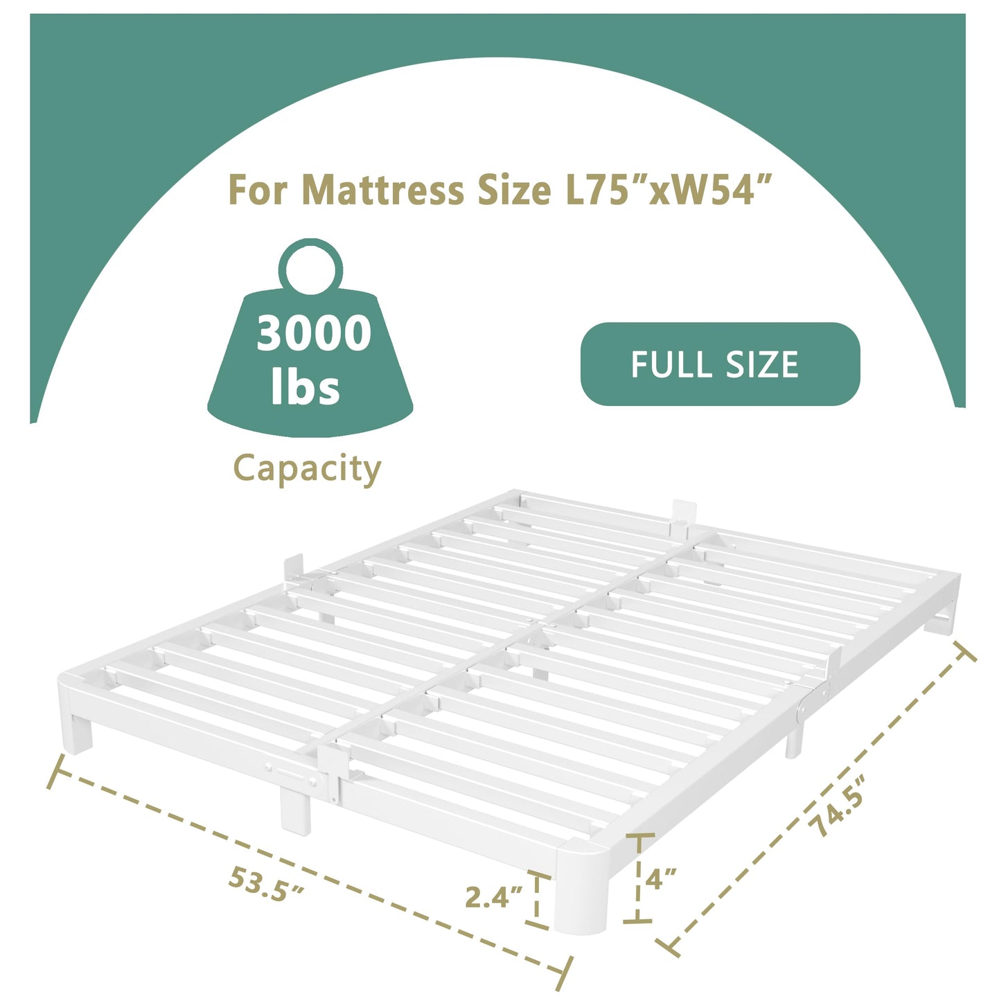 ITIMIDI 4 Inch Metal Full Size Platform Bed Frame with Metal Gaskets, Heavy Duty Steel Support 3500 LBS, No Box Spring Needed, Anti-Slip Mattress Stopper, Easy Assembly