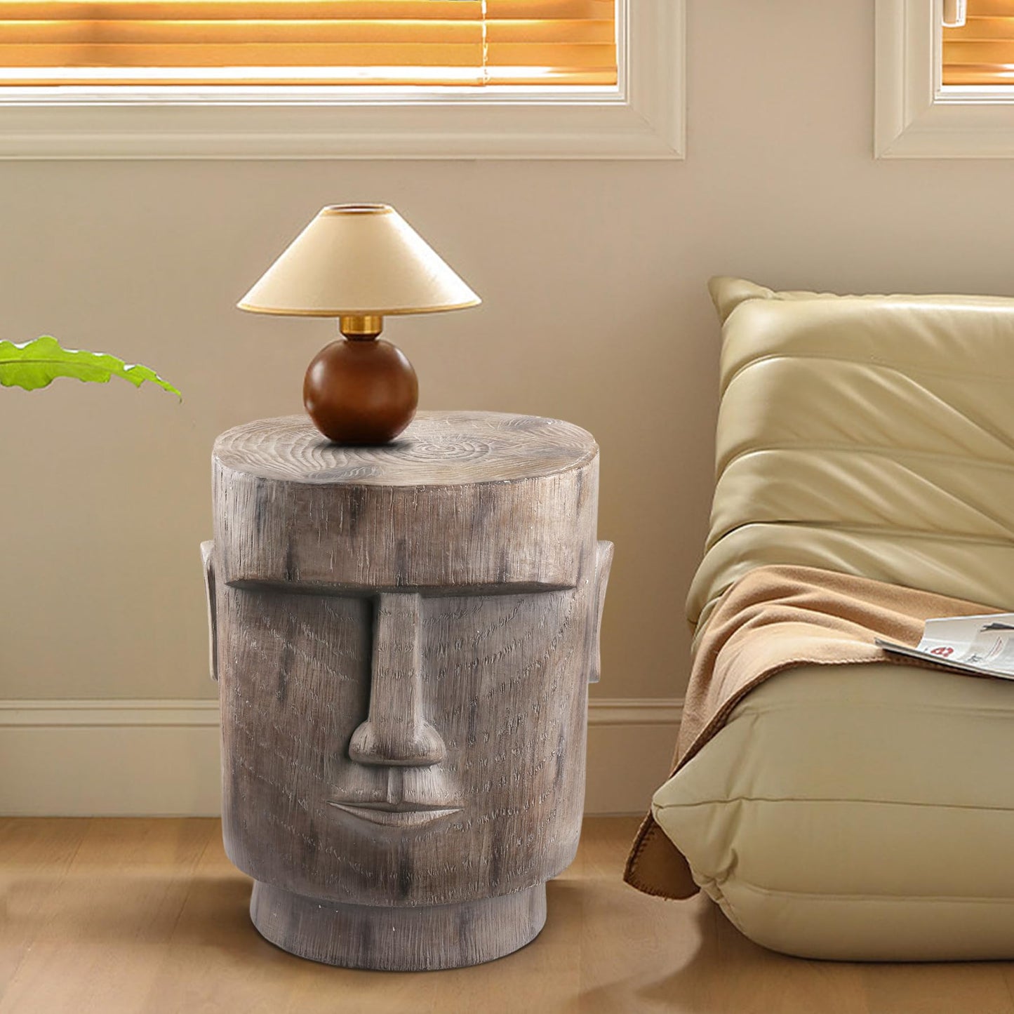 ARSTRIA Outdoor Side Table Easter Island AHU Akivi Moai Statue Pedestal End Table Stool for Home Patio Deck Sunroom Garden Balcony Yard Lawn Grey