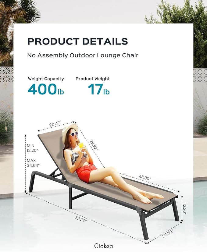 Ciokea Aluminum Foldable Lounge Chairs Set of 4