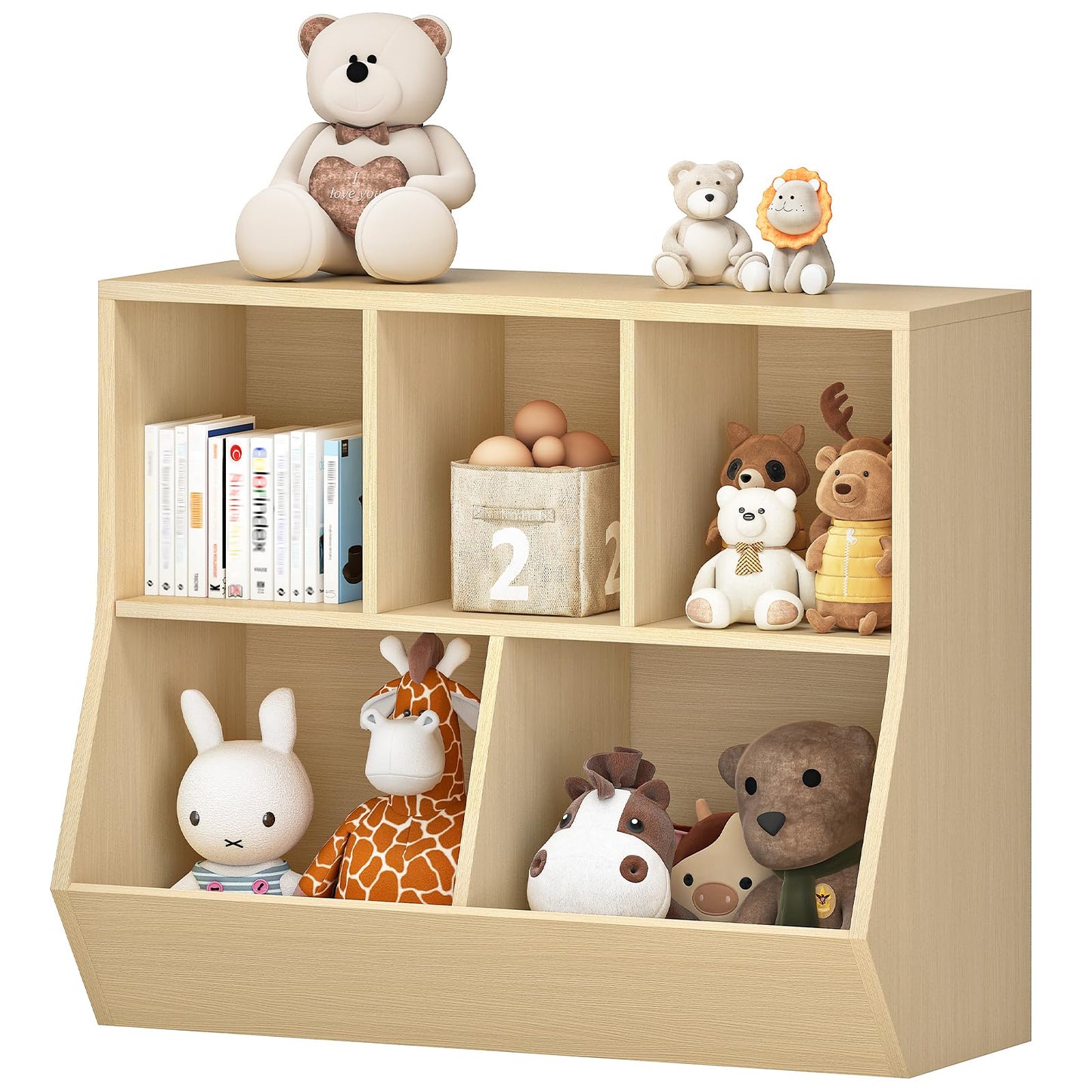HOOBRO Kids Bookshelf, Bookcase Footboard, Toy Storage Cubby, Children's Toy Shelf, 35.4" L Storage Cabinet, Fit for Children's Room, Playroom, Hallway, Kindergarten, Natural NL32CW01