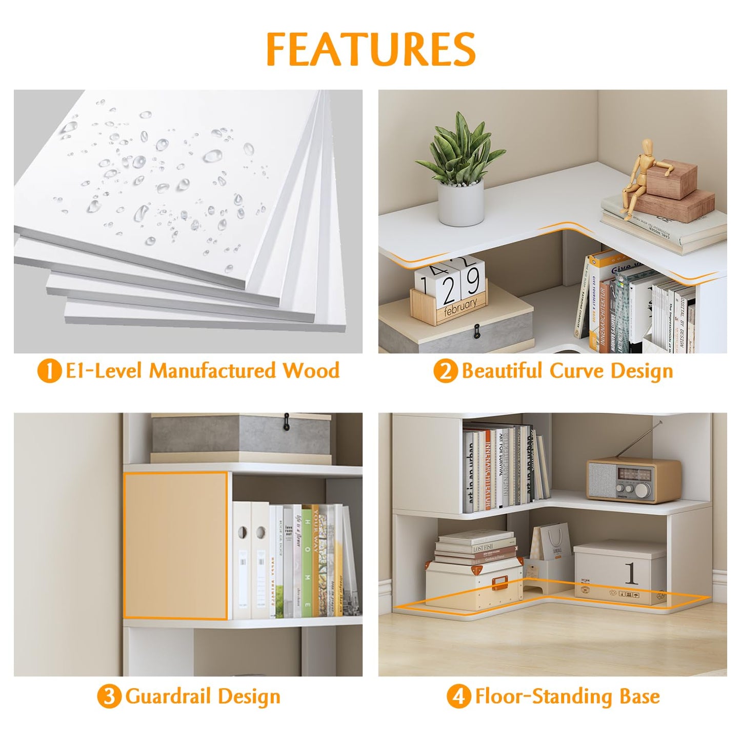 IOTXY 6-Tier L-Shaped Corner Bookshelf - 66" Tall Wooden Freestanding Bookcase with Open Shelf Units, Oak