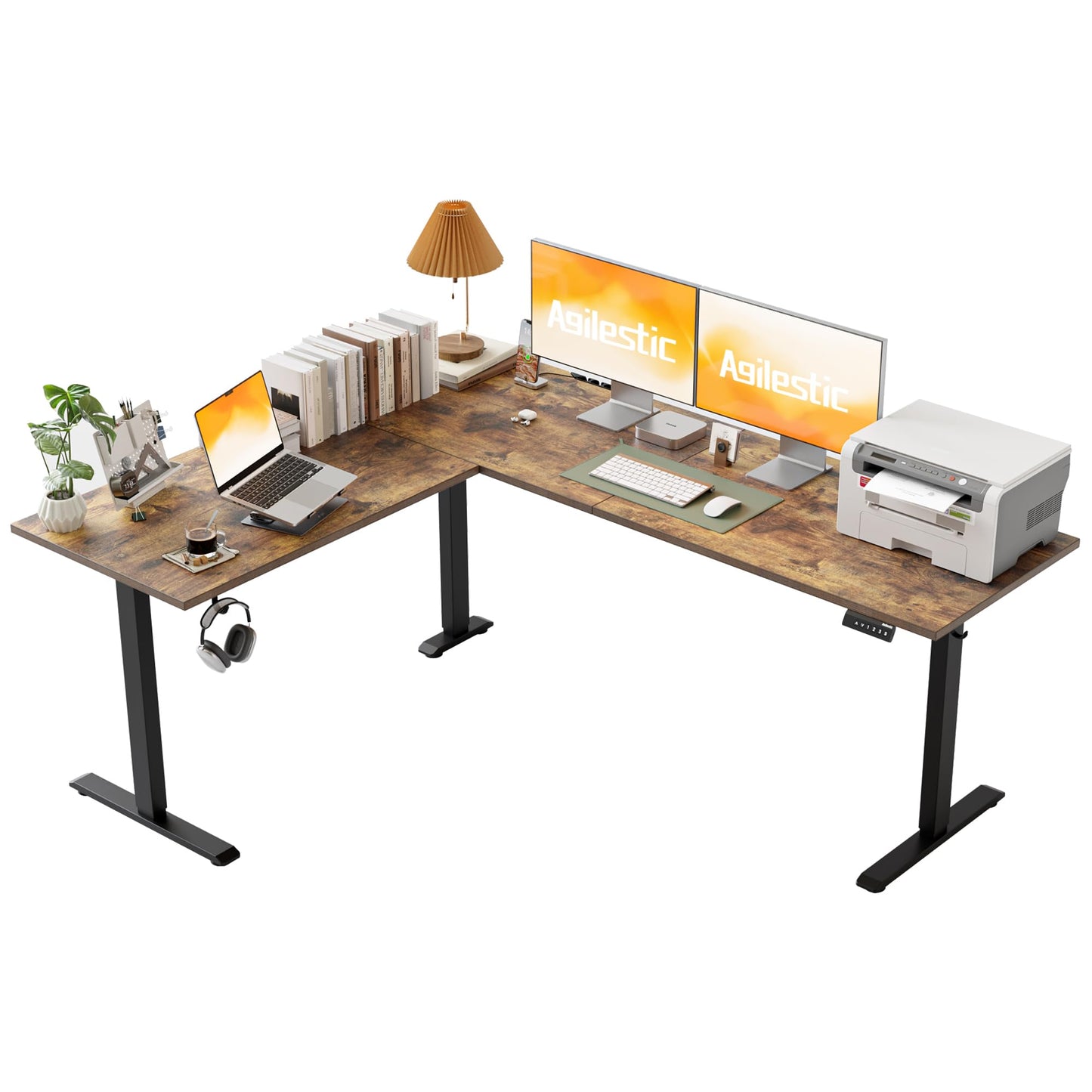Agilestic L-Shaped Standing Desk Adjustable Height, Electric Corner Standing Desk, Sit Stand Up Desk, 75x61 inch Sit Stand Computer Table, Rustic Brown