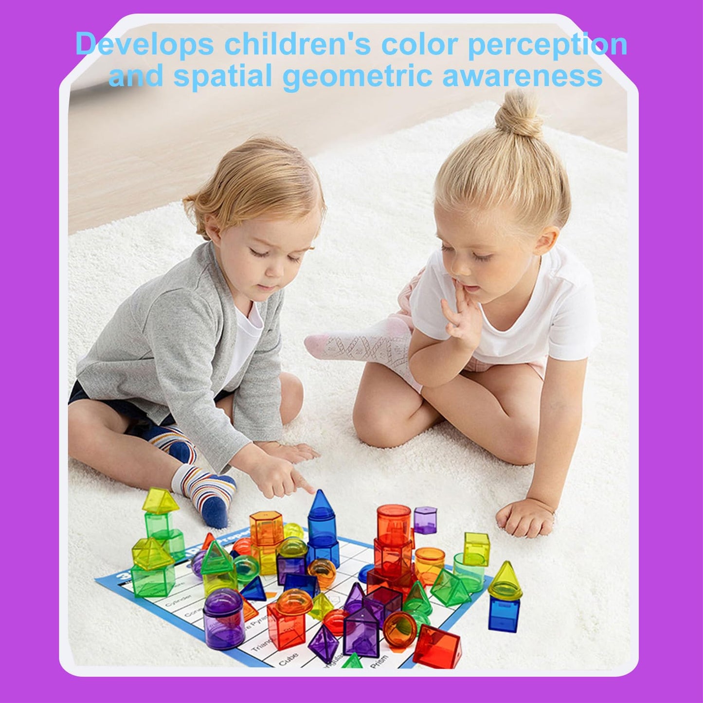 EXBEPE 3D Geometric Solids 60 Pcs for Kids Translucent Geometric Shapes for Geometry Beginnings,Light Table Manipulatives Toy Math Helper School Supplies