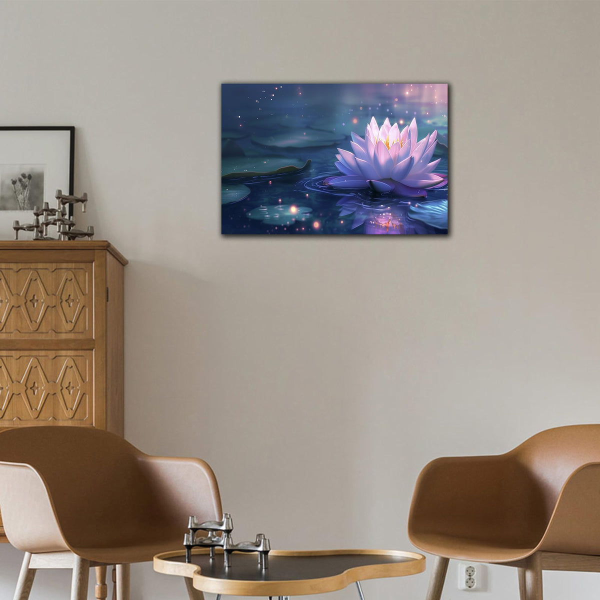 Lotus Flower Wall Art, Zen Canvas Print Wall Decor, Pink Purple Lotus Flower Bloom in Water Picture for Zen Office Decor Meditation Poster Artwork, Framed Home Decor for Yoga Spa Room 18x24 Inches