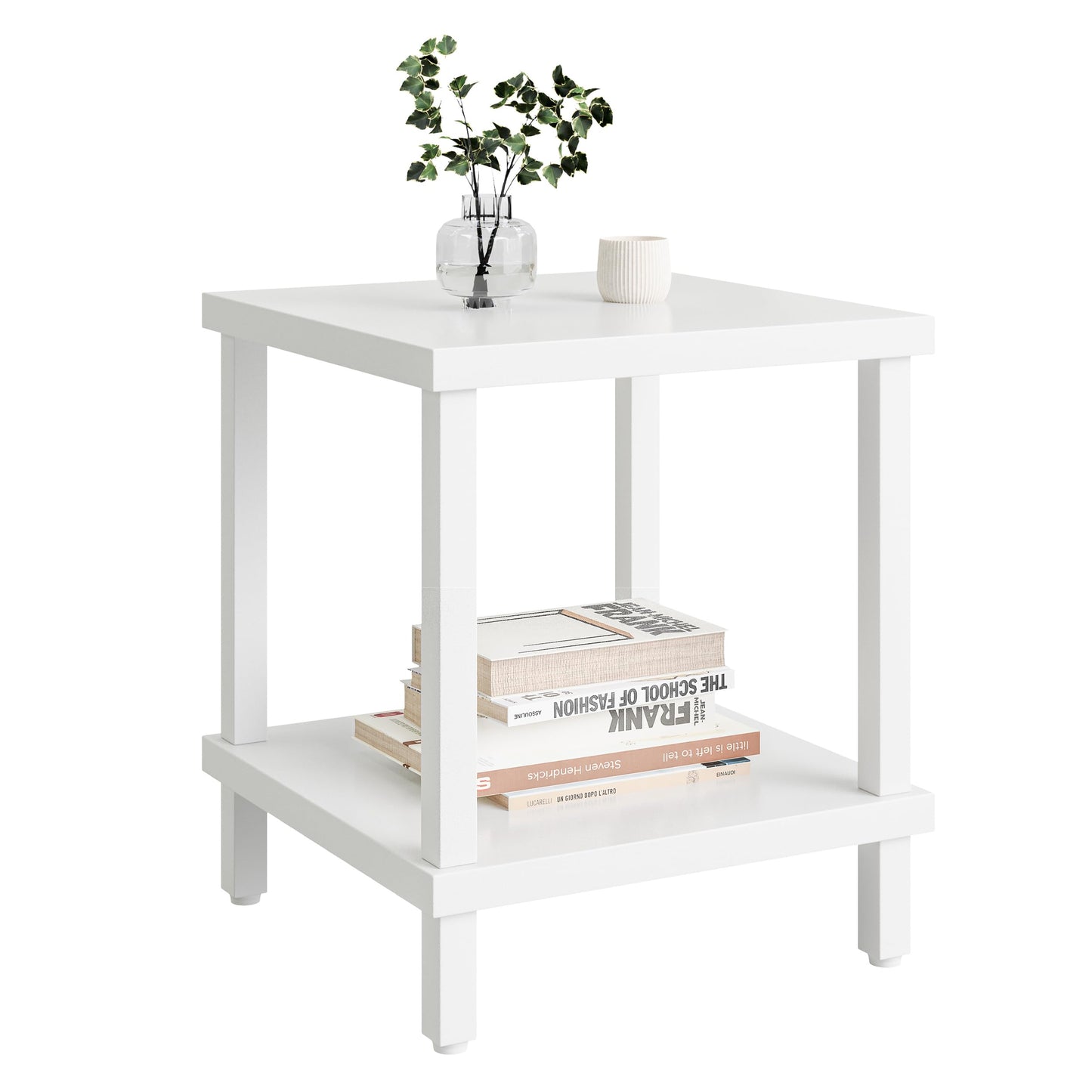 MMEOLUOOK Large End Table Square Side Table Modern Sofa Table 20 Inch Industrial Coffee Table NightStand with 2-Tier Storage Shelf for Living Room Bedroom White MLBZ06W