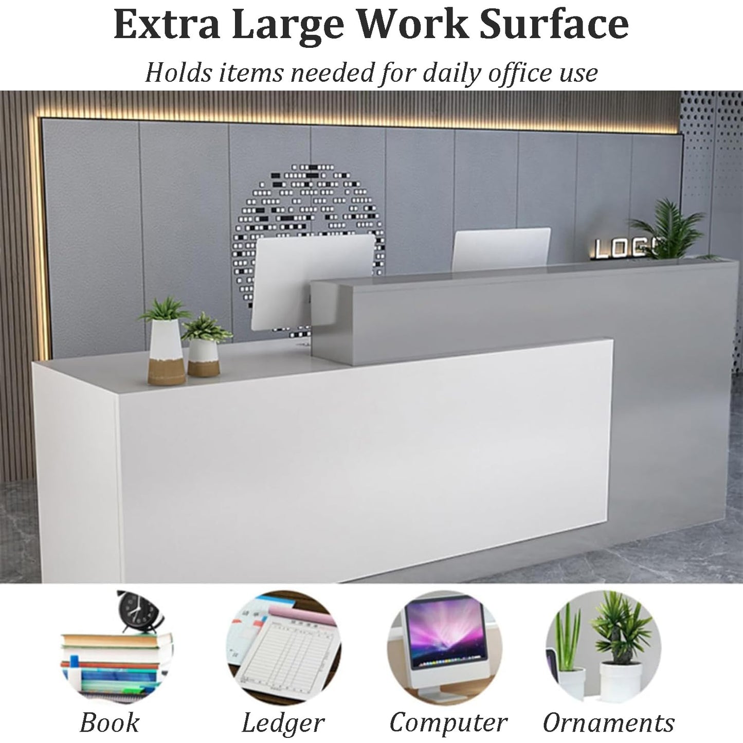 Front Counter Desk with Lockable Drawers - Modern Reception Desk with Open Shelves, Ideal for Salon, Hotel Checkout, and Office - Stylish and Functional Reception Table