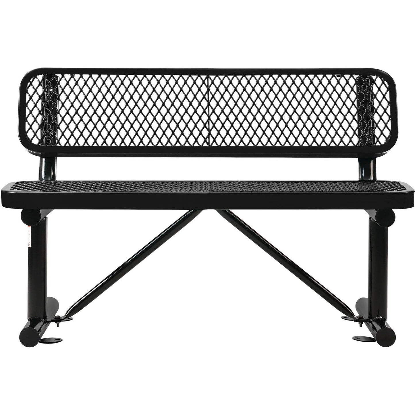 Global Industrial 4'L Heavy Duty Expanded Metal Mesh Bench with Backrest with Steel Frame, Portable Outdoor Bench, 1000 lbs Capacity, Black, 48" L x 24" W x 33" H
