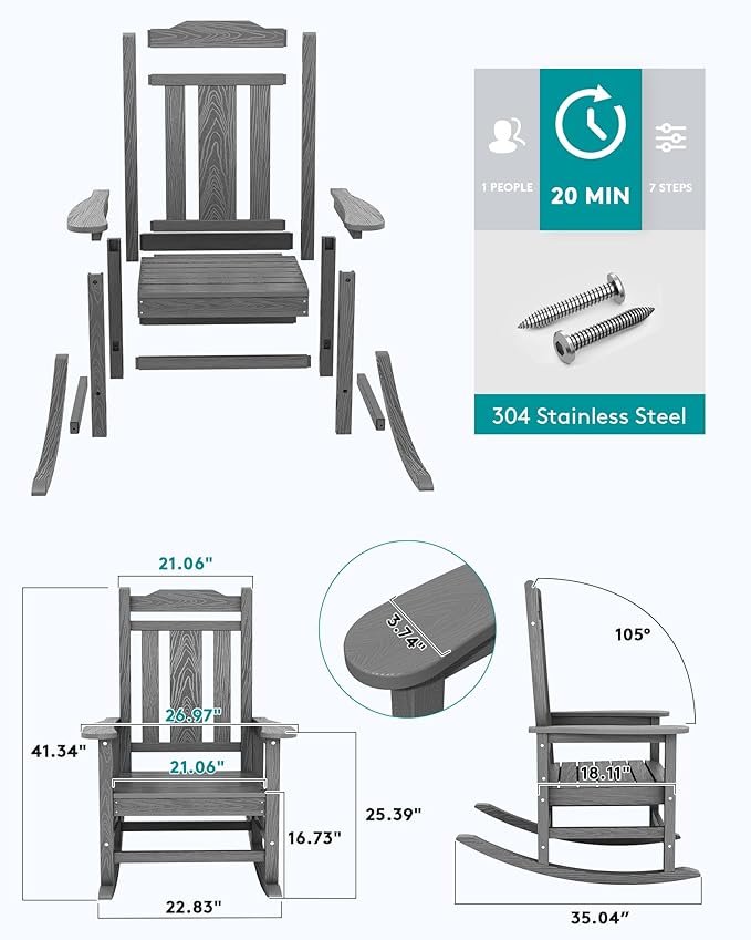 SERWALL Oversized Rocking Chair Outdoor, HDPE Outdoor Rocking Chair