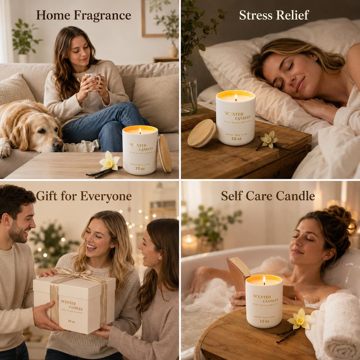 Lanttu Vanilla Scented Candle for Home Decor, 10 oz Natural Soy Wax Jar Candles, 39 Hours Long Lasting Burning Candles for Mom Friend Birthday Housewarming Gift