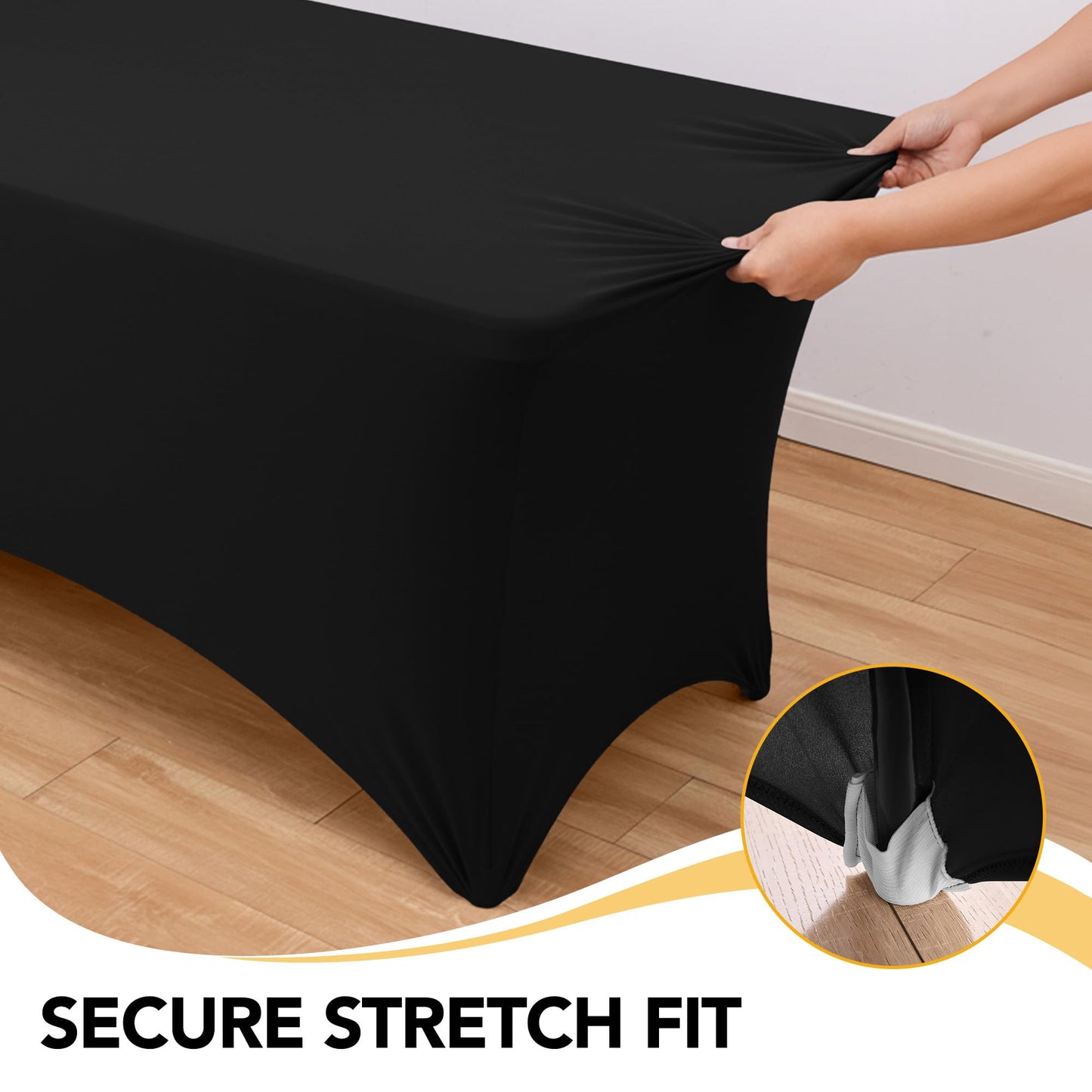 Dailyset 6-Pack Premium Black Spandex Tablecloths for 6ft Rectangle Tables, Stain & Wrinkle-Resistant, Washable Stretch Polyester Fitted Table Cover for Weddings, Banquets, Trade Shows Events