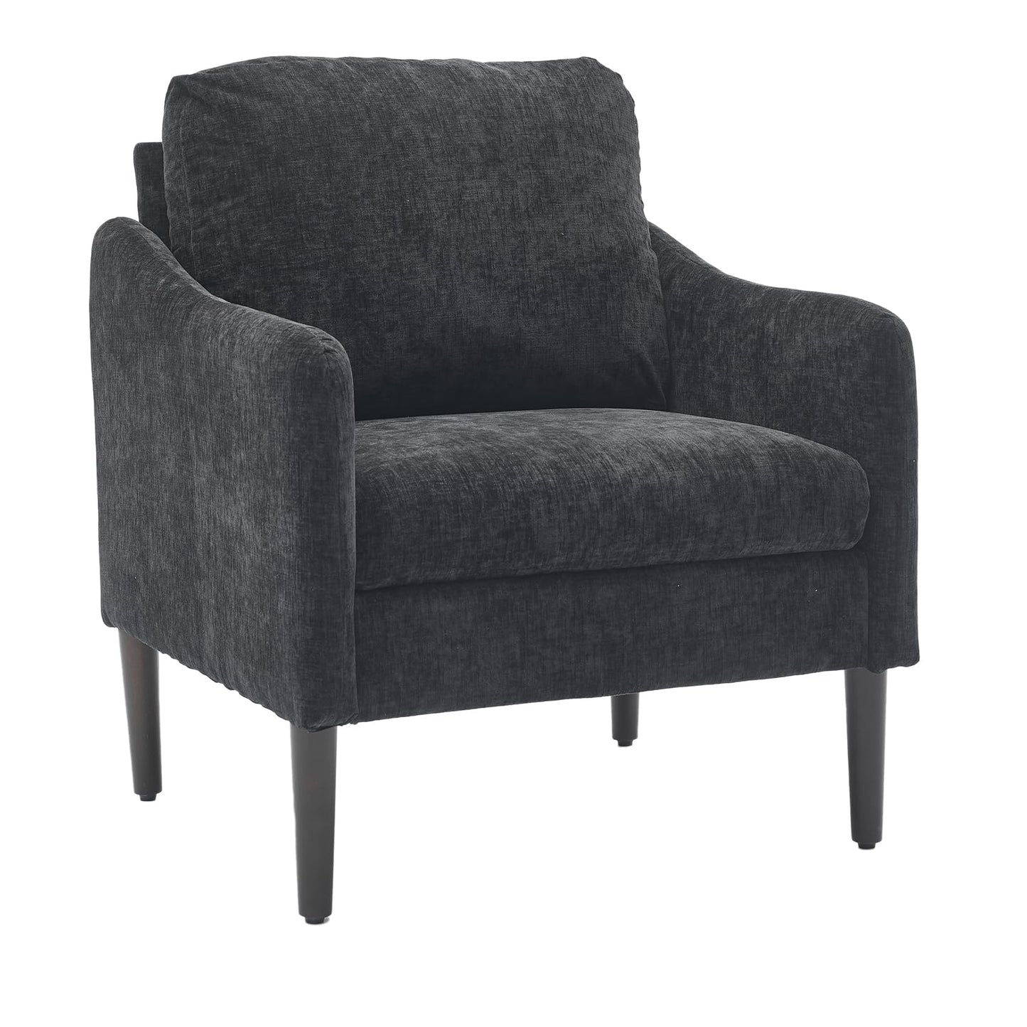 Mid-Century Modern Side Chair, Chenille Fabric Curved Armchair for Adults, Comfy Reading Chair, Modern Cloud Single Sofa Accent Chair for Bedroom, Living Room, Office & Waiting Room,Black