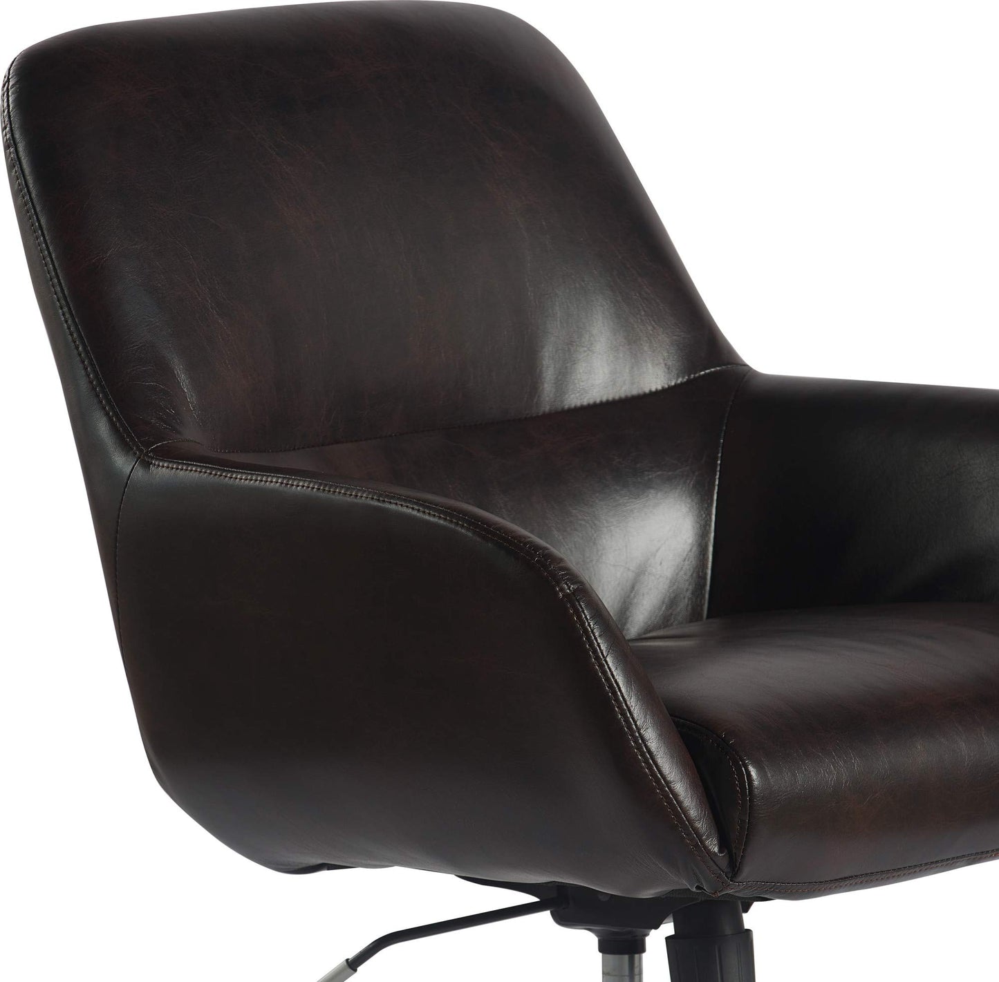 Tommy Hilfiger Forester Luxury Bonded Leather Home Office Chair, Modern Round Swivel Accent Seating with Arms, Adjustable Height and Recline, Dark Brown
