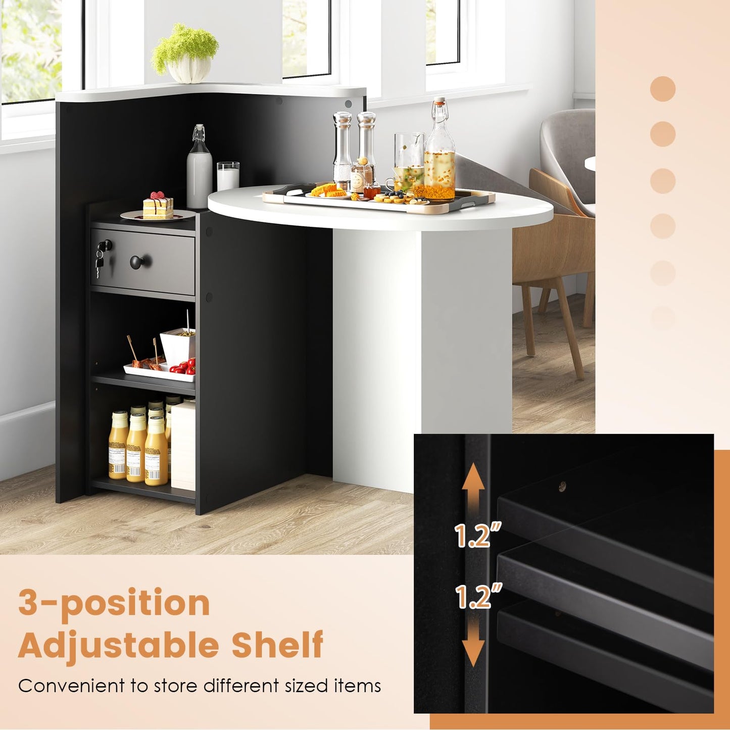 Tangkula Reception Desk, Front Counter Desk with Lockable Drawer & Adjustable Shelf, Oval Desktop, Retail Counter for Checkout, Computer Workstation for Salon Lobby Office, Home Office Desk