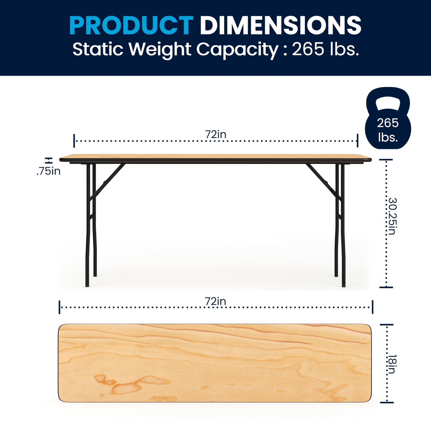 Flash Furniture Gael 6' Wood Folding Training and Event Table, Rectangular Folding Training Table with Smooth Clear Coated Finished Top, Natural