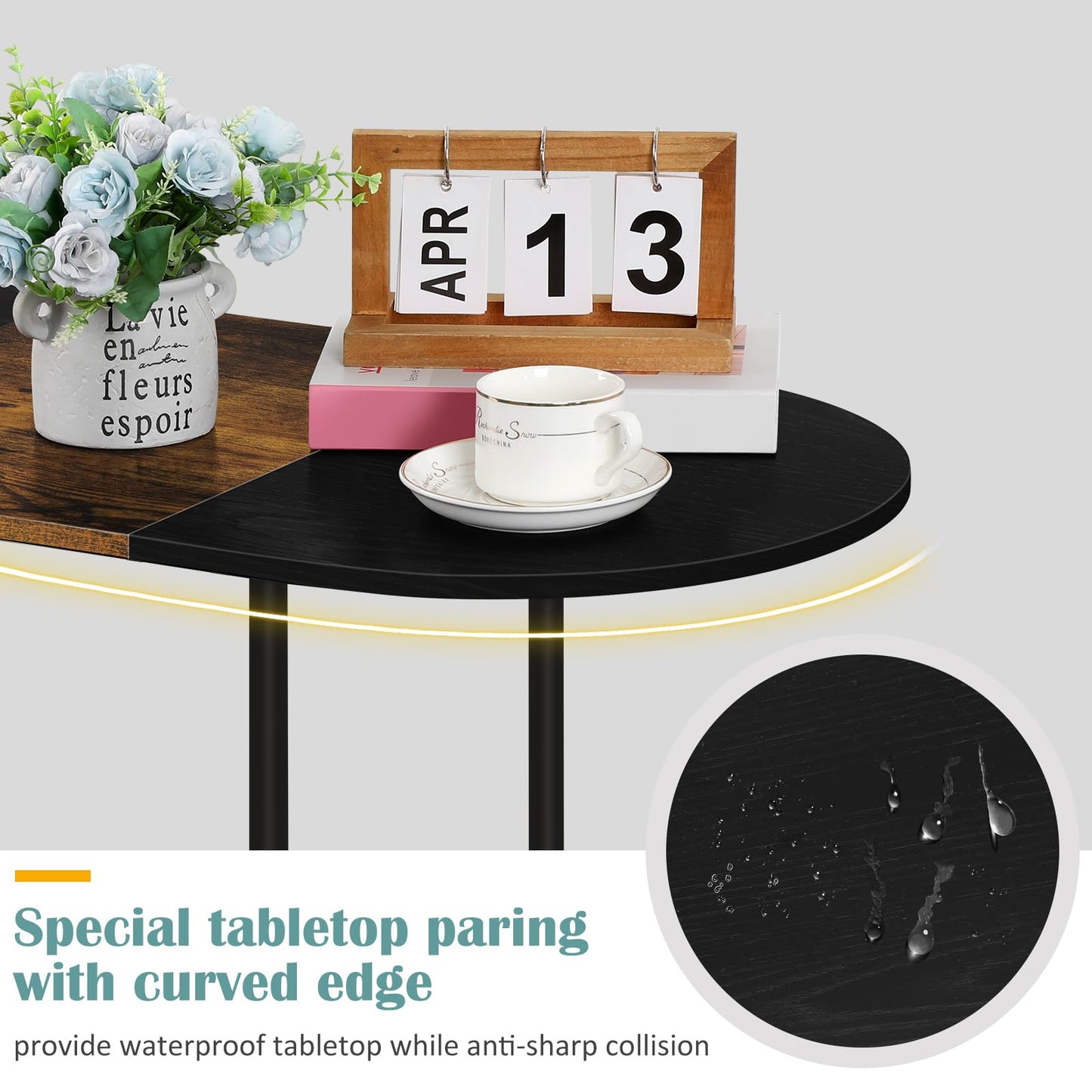 Farmhouse Oval Coffee Table with Storage, 2-Tier Wood Center Table for Living Room, Mid Century Modern Coffee Table Low Cocktail Tea Table for Small Space, Office, Apartment, Brown & Black