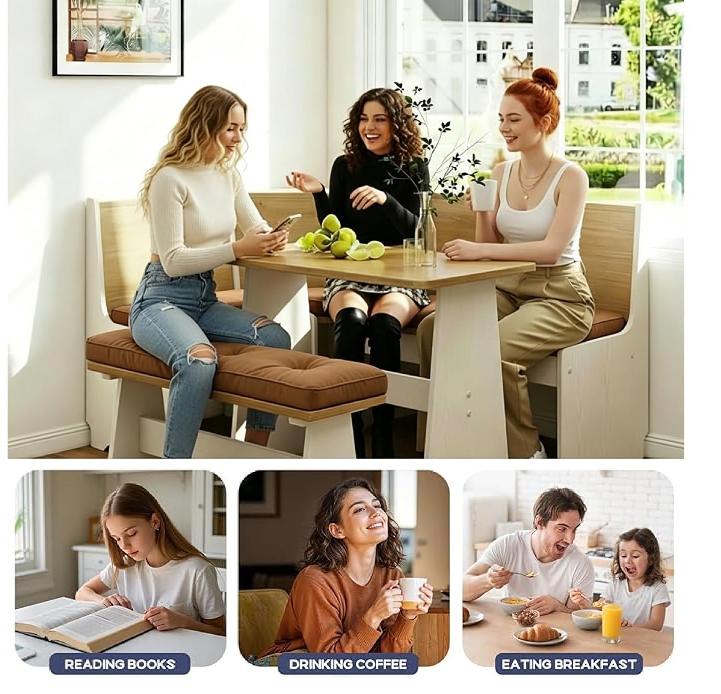 CTLAMK Breakfast Nook Cushions Set of 4, Waterproof Oxford Fabric Kitchen Nooks Cushions, Soft Polyester Filling Cozy Supportive Nooks Cushion, Breakfast Nook Cushion Cozy Dining Area Seating,Brown