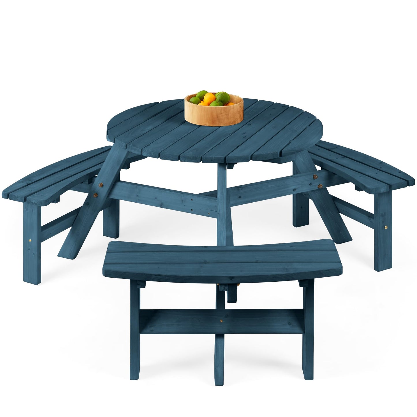 Best Choice Products 6-Person Circular Outdoor Wooden Picnic Table for Patio, Backyard, Garden, DIY w/ 3 Built-in Benches, 500lb Capacity - Harbor Blue