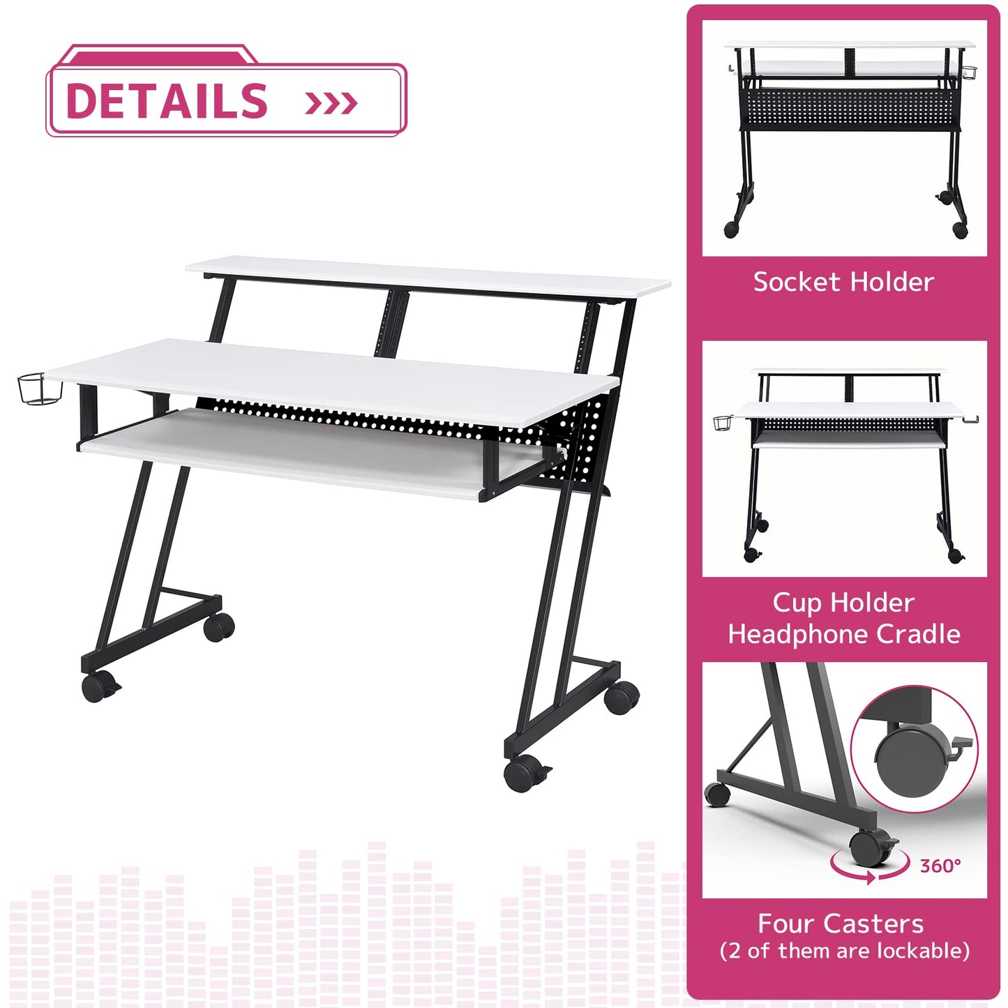 Acme Suitor Wooden Top Music Recording Studio Desk in White and Black