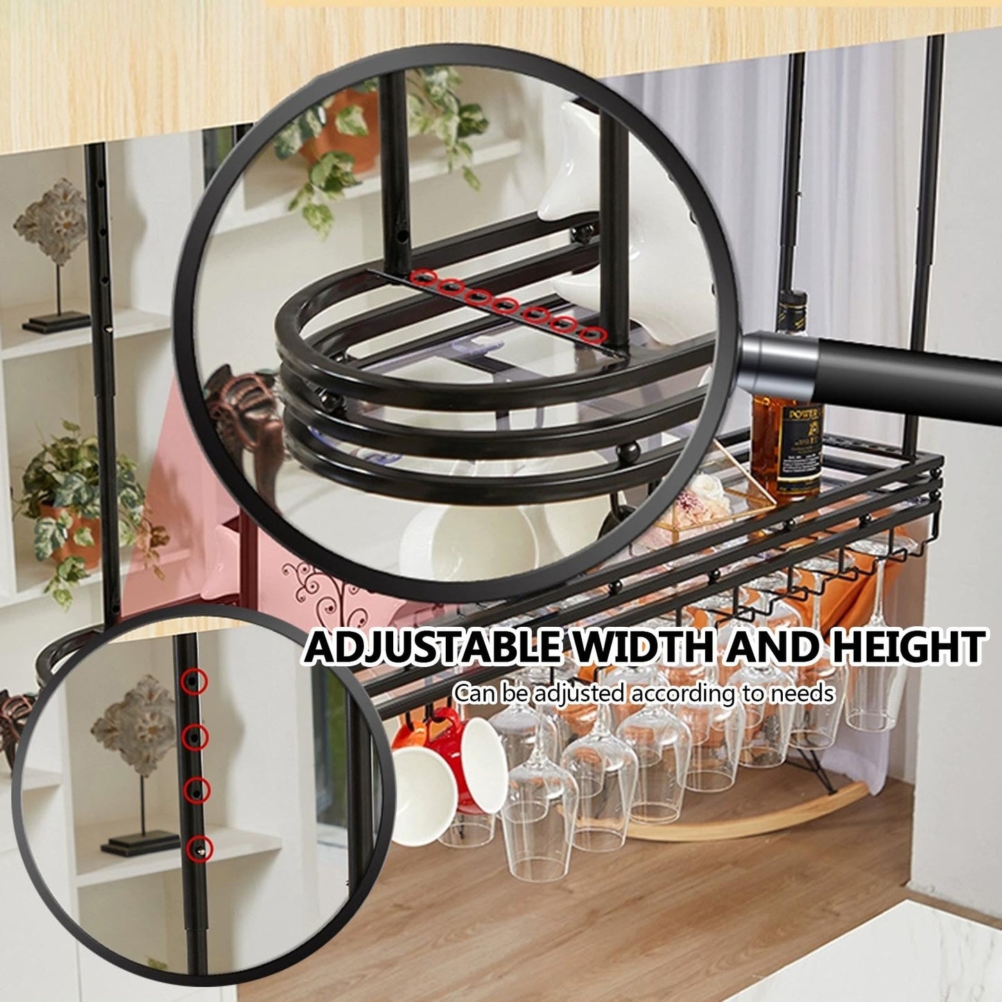 GHHDPXM Modern Hanging Wine Bottles Rack for Home Display Metal Ceiling Shelf for Cafe Bar and Kitchen Floating Storage Shelves with Glass Holder Wall Mounted Wine Rack for Cups.