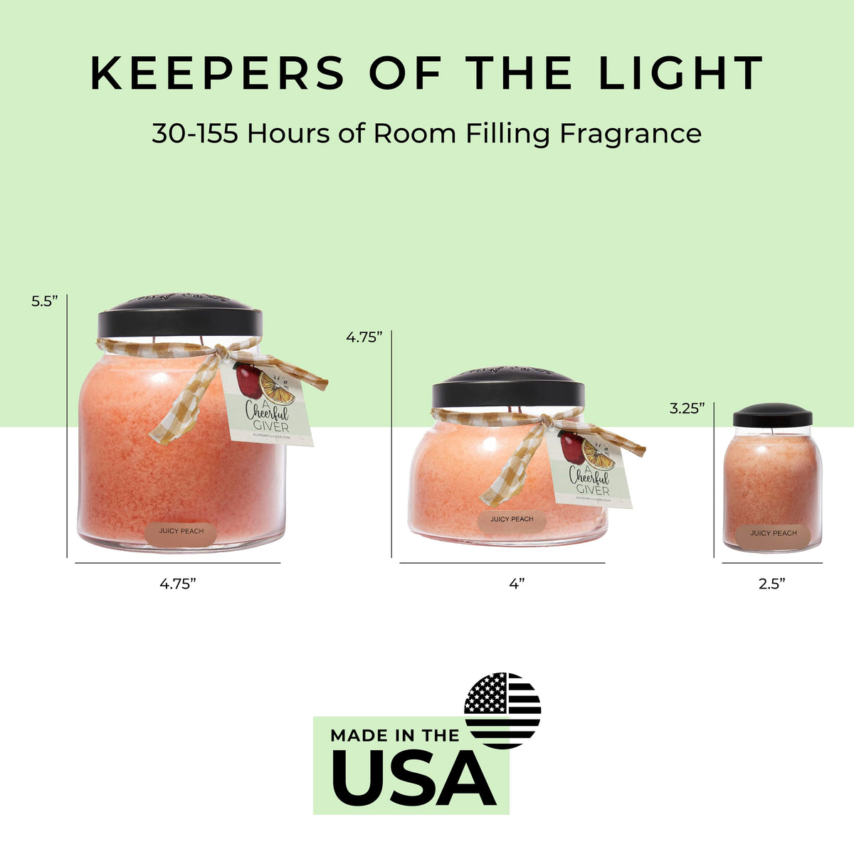 A Cheerful Giver - Juicy Peach Mama Scented Glass Jar Candle (22oz) with Lid & True to Life Fragrance Made in USA