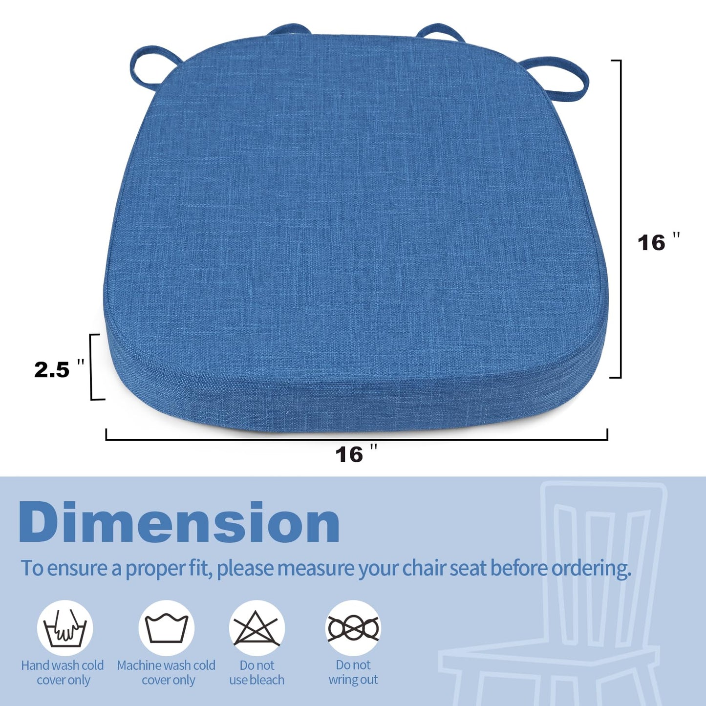BUYUE Thickened 2.5" Friendly Woven Fabric Dining Chair Cushion, U-Shape High Density Foam Comfortable Chair Pad for Kitchen, Slip Resistant Indoor Seat Cushion (1 Piece, Dark Blue)