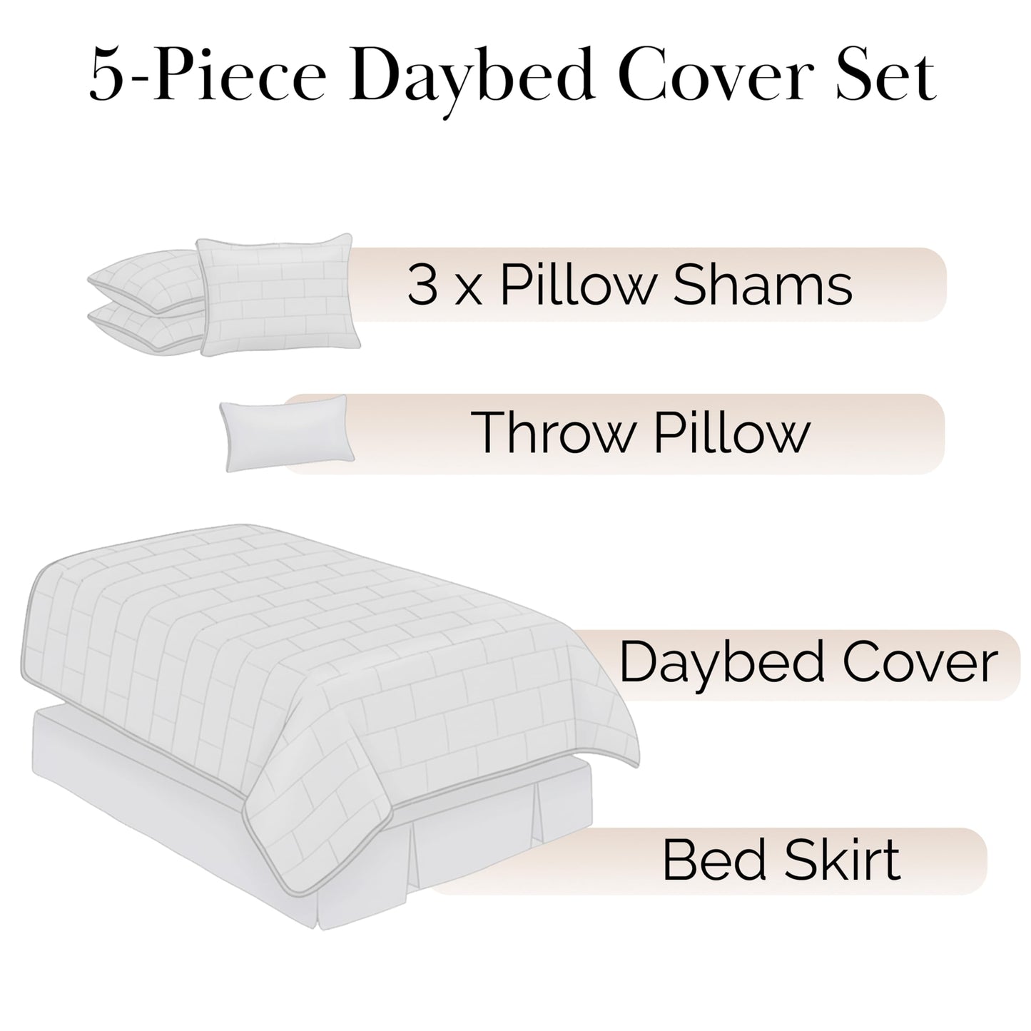 Southshore Fine Living, Inc. Twin Daybed Comforter Set, 6-Piece Twin Bedding Set with Daybed Cover, 3 Pillow Shams, Bed Skirt, Throw Pillow - Day Bed Quilt Set, Brickyard Black