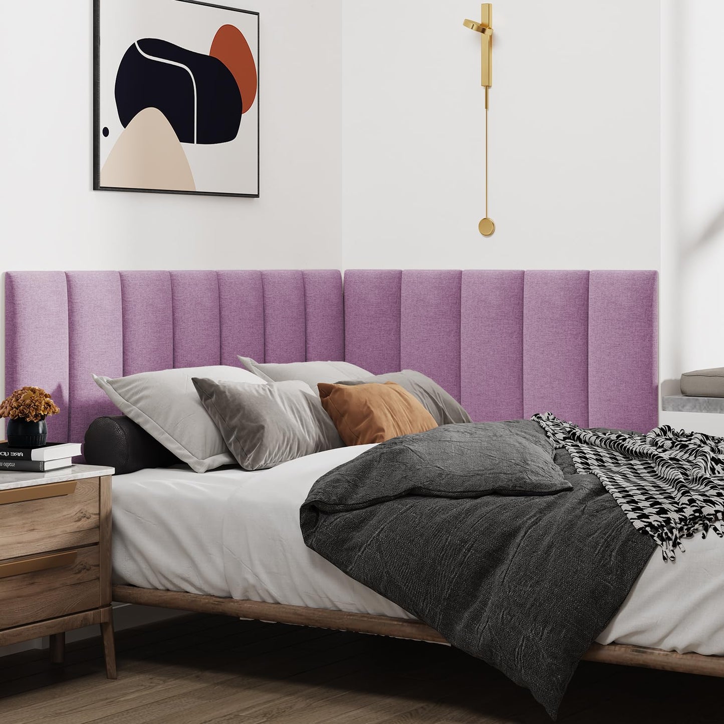 IFNOW Upholstered Wall Mounted Headboard, 3D Soundproof Wall Panels Peel and Stick for King Size, Reusable and Removable Tufted Bed Headboard in Dark Pink (12 Panels, 10" x 24")