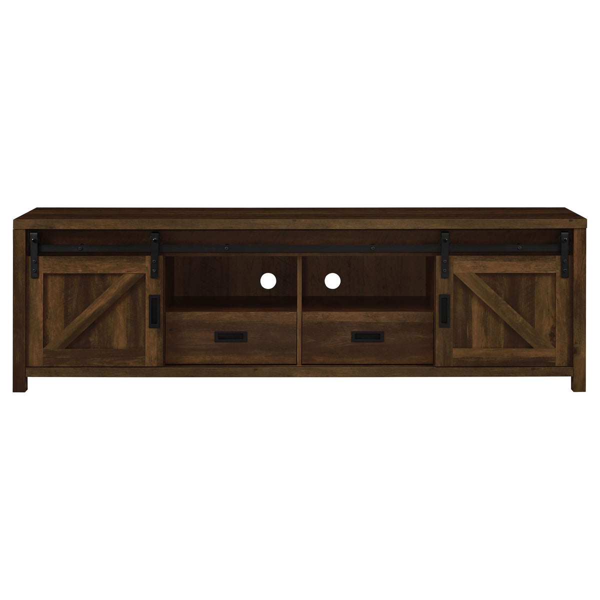 Coaster Home Furnishings - Madra - Engineered Wood - 79-Inch TV Stand with Sliding Barn Doors, 2 Open Shelves - Living Room - Dark Pine - 736273
