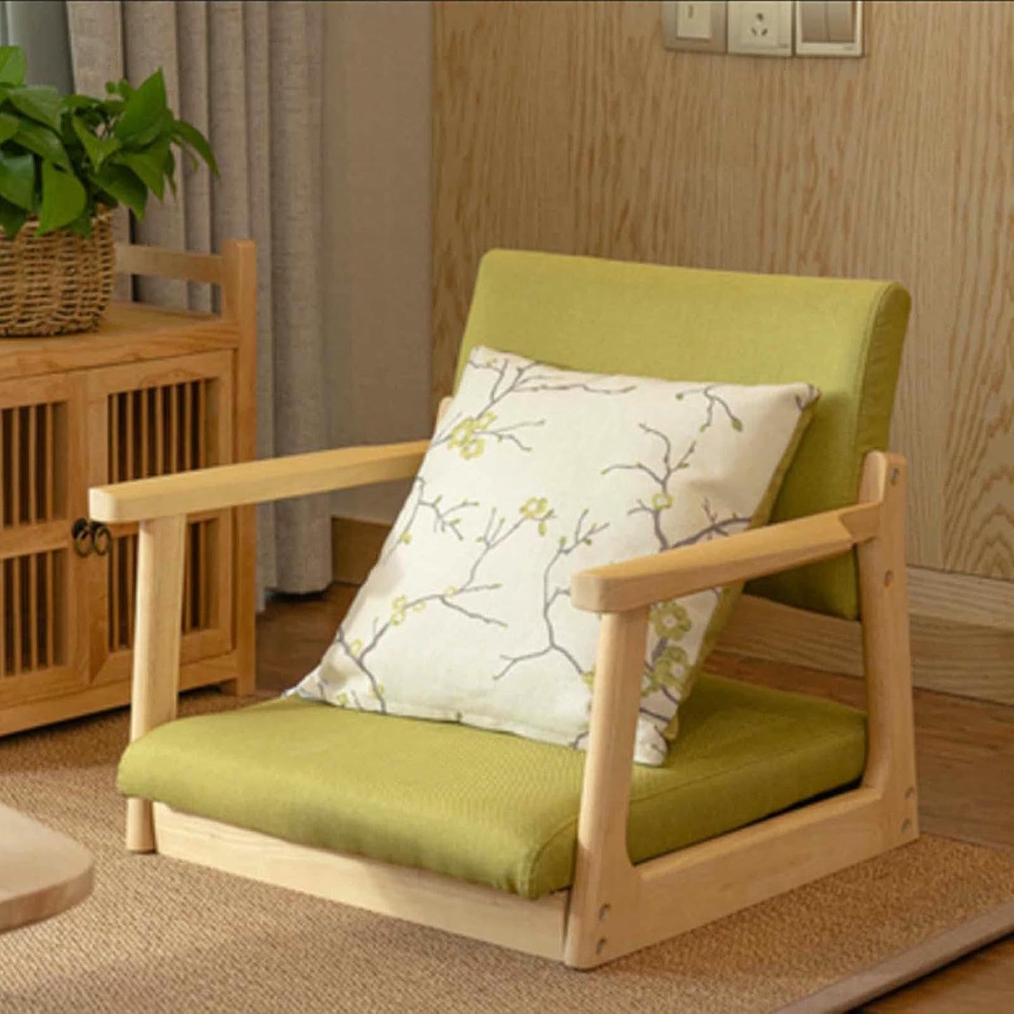 MNJVCFDS Floor Chair Japanese Floor Chair Legless Bay Window Backrest Lazy Chair with Armrests, Portable Japanese Tatami Chair, Meditation Floor Solid Wood Seating Chairs