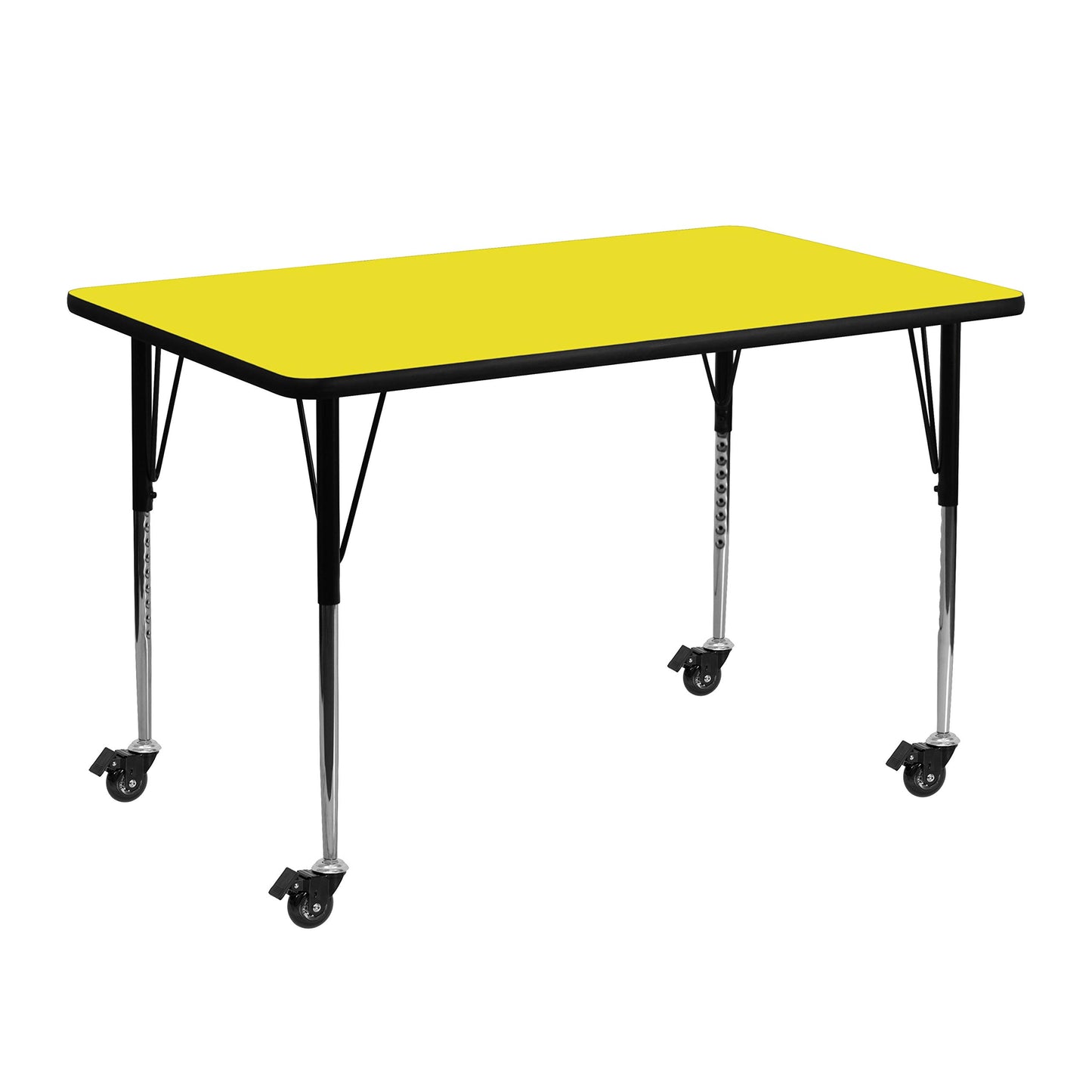 Flash Furniture Mobile 24''W x 48''L Rectangular Yellow HP Laminate Activity Table - Standard Height Adjustable Legs