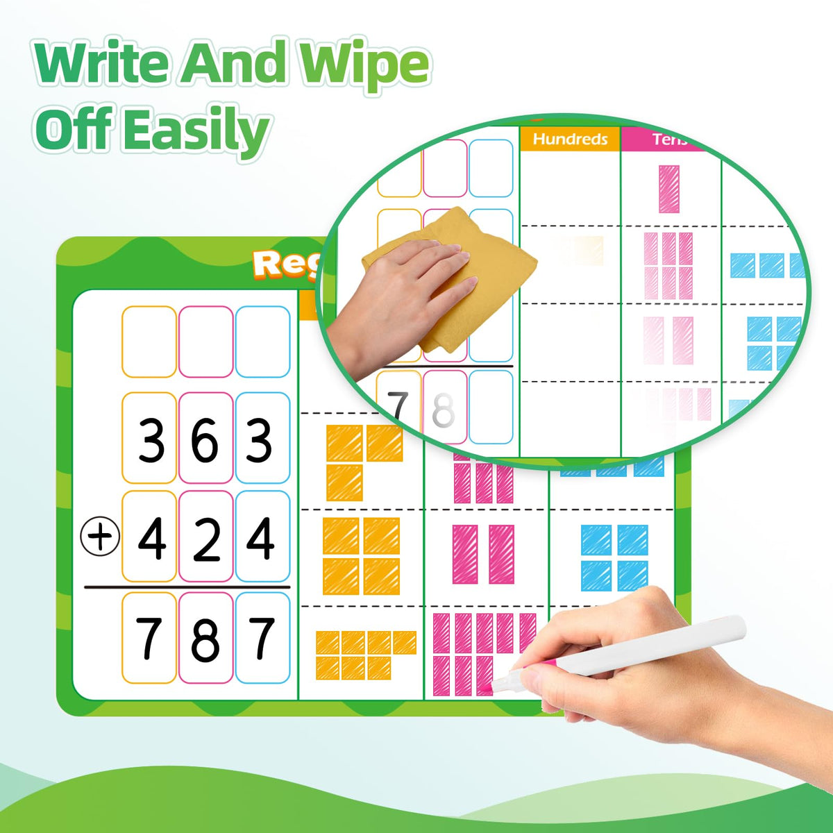 Laffunz 12 PCS Place Value Chart Dry Erase Flash Cards, Addition and Subtraction Learning Math Games for Kids, Base Ten Board Math Manipulatives 1st 2nd 3rd Grade Teacher Classroom Must Haves