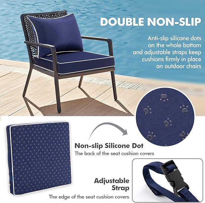 MIULEE Navy Outdoor Seat Cushion 24x24 Inch Waterproof & 3 Year Fade Resistant