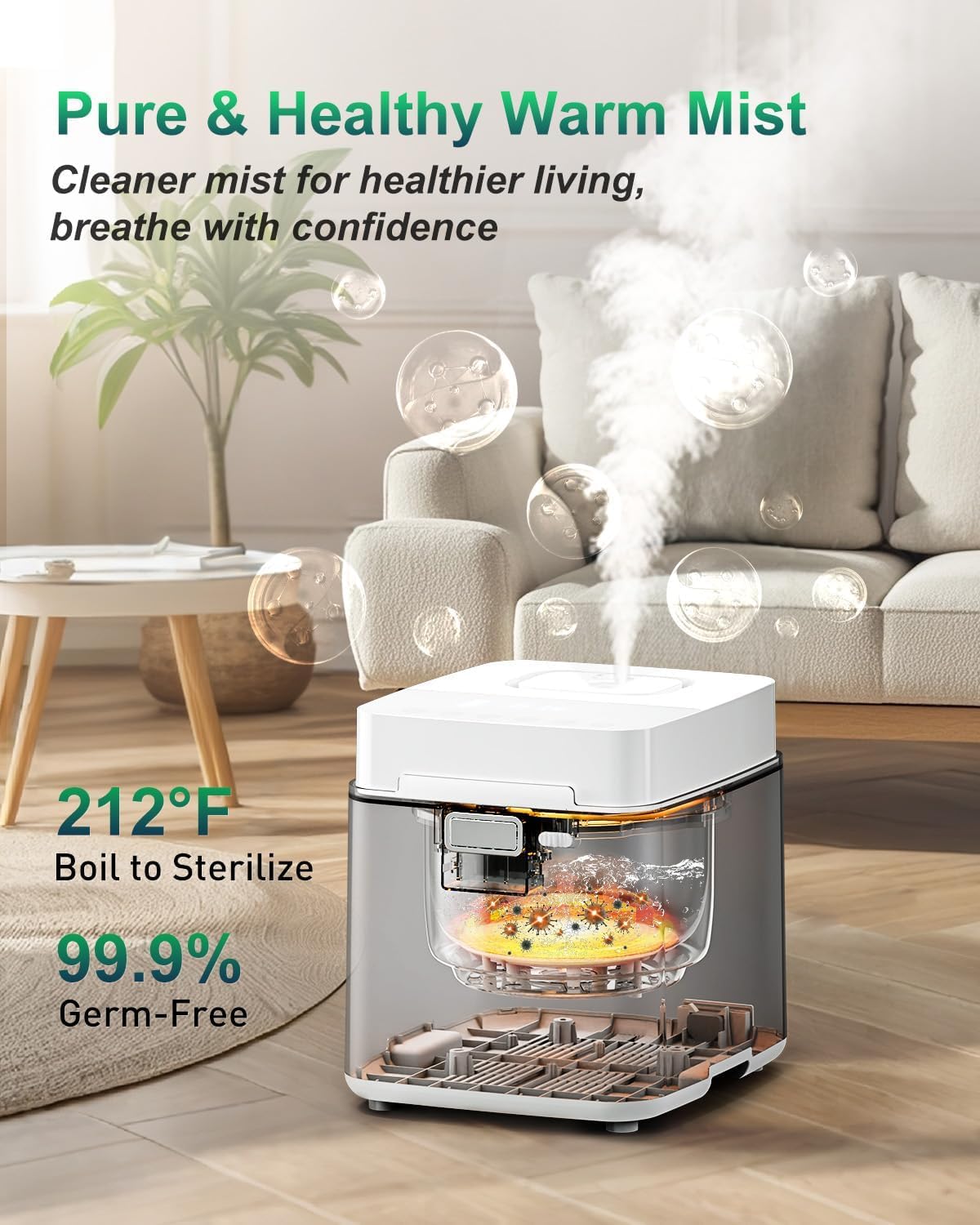 Mifasol Stainless Steel Warm Mist Humidifier, 3.3L/0.87Gal Steam Humidifier Large Room up to 800 sq ft, Easy to Clean Humidifiers for Bedroom Baby Nursery Home Office, White