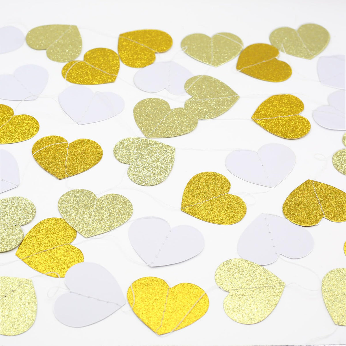 White Gold Champagne Party Decorations Garland-Hanging Christmas Paper Heart Streamer Banner,Birthday Neutral Baby Bridal Shower Engagement Wedding Bachelorette Anniversary 52FT Supplies Joylune