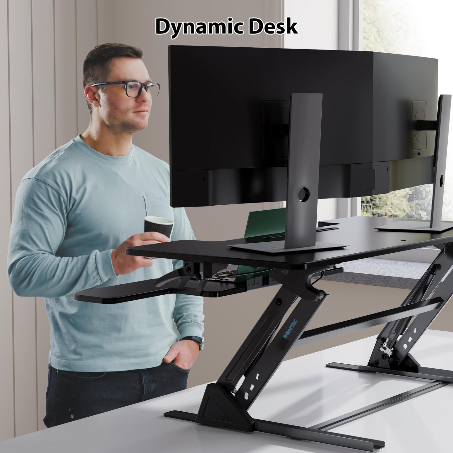 BONTEC Standing Desk Converter w/Dual Gas Spring, Height Adjustable for Dual Monitor Workstation (42")