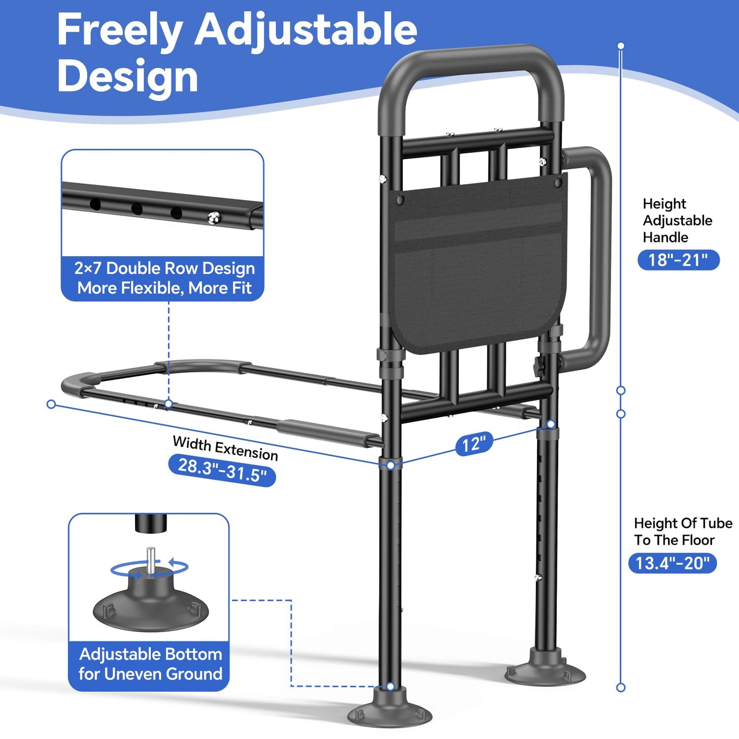 JNALIRC Bed Rails for Elderly Adults Safety with Non-Slip Handle，Adjustable Bed Assist Rail, ASTM Approved, 400 lb Capacity, Fixing Strap & Storage Pocket, Fits Twin/Full/Queen/King