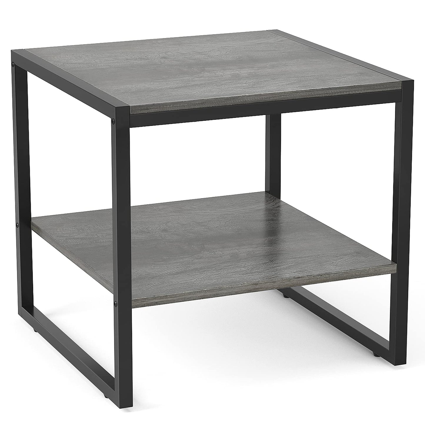Homieasy End Table, 20 Inch Square End Table, Mini Fridge Stand with 2-Tier Storage Shelves, Industrial Wood Side Table Small Table Stand for Living Room, Bedroom, Office, Black Oak