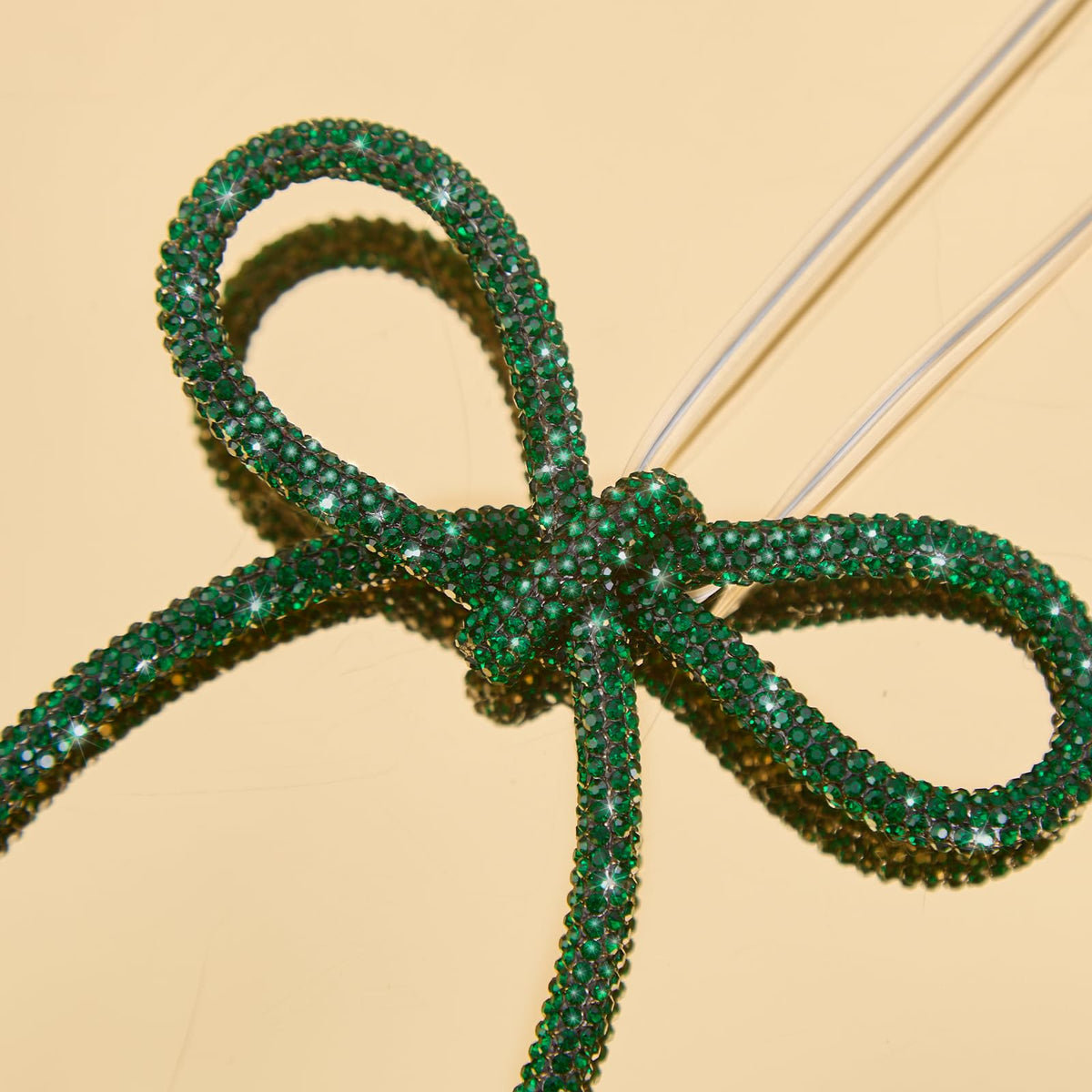 FLAIR GIFTS 6 Pcs 4.3" x 6" 2026 Christmas Bows for Tree Decor, Green Sparkly Glitter Rhinestone Bow Ornaments with Twist Tie for Xmas Decoration, Wreath, Garland, Gift Wrapping