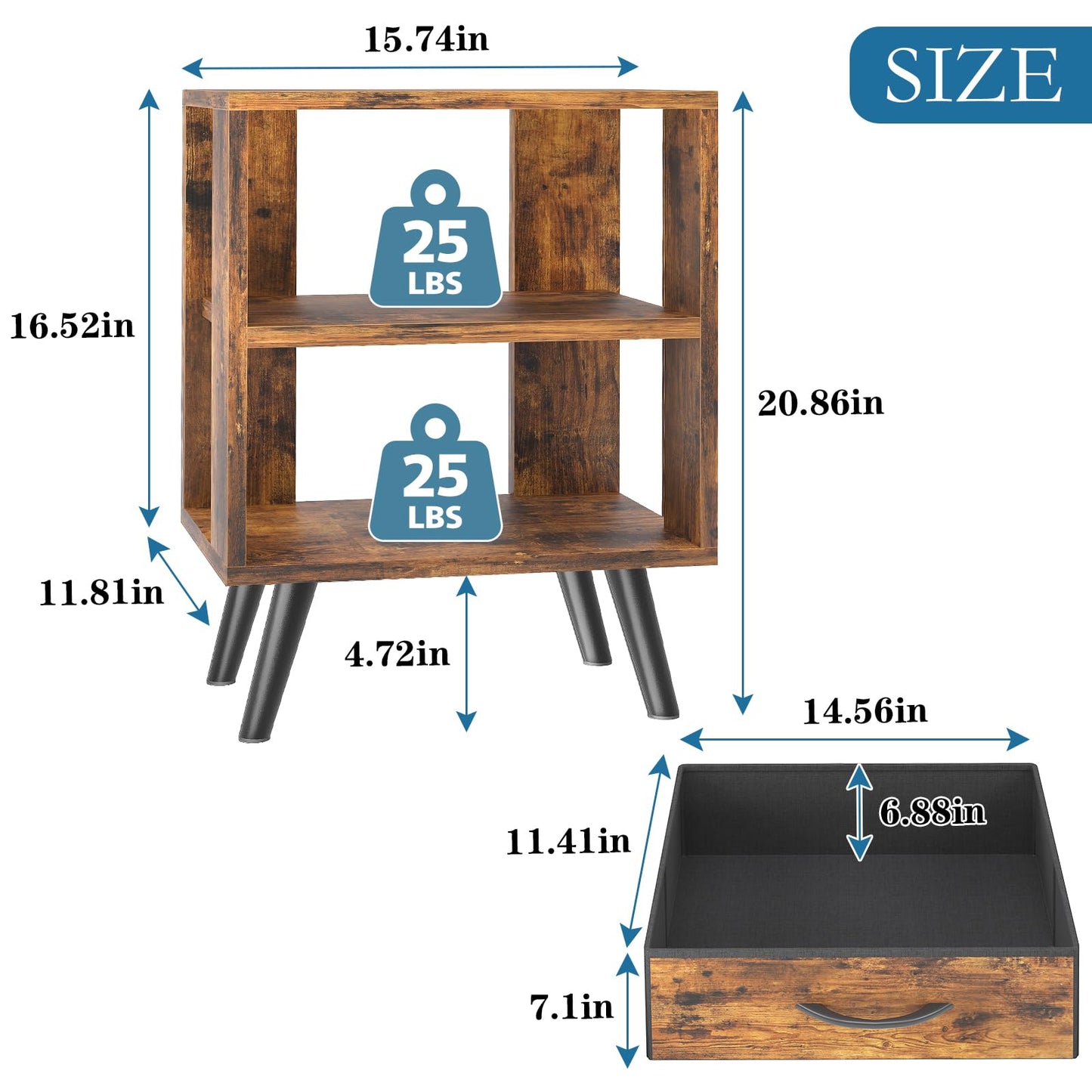 Aenuert Night Stand, Brown Nightstand with Drawer, Side Table with Open Storage, 2-Tier Modern End Table, Bedside Table for Small Space, Living Room, Bedroom