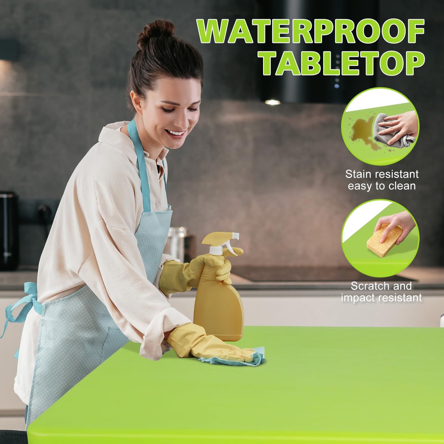 SculPong 4 FT Folding Table with Carry Handle, Portable Fold-in-Half Plastic Table, Rectangle Foldable Table for Indoor/Outdoor Green