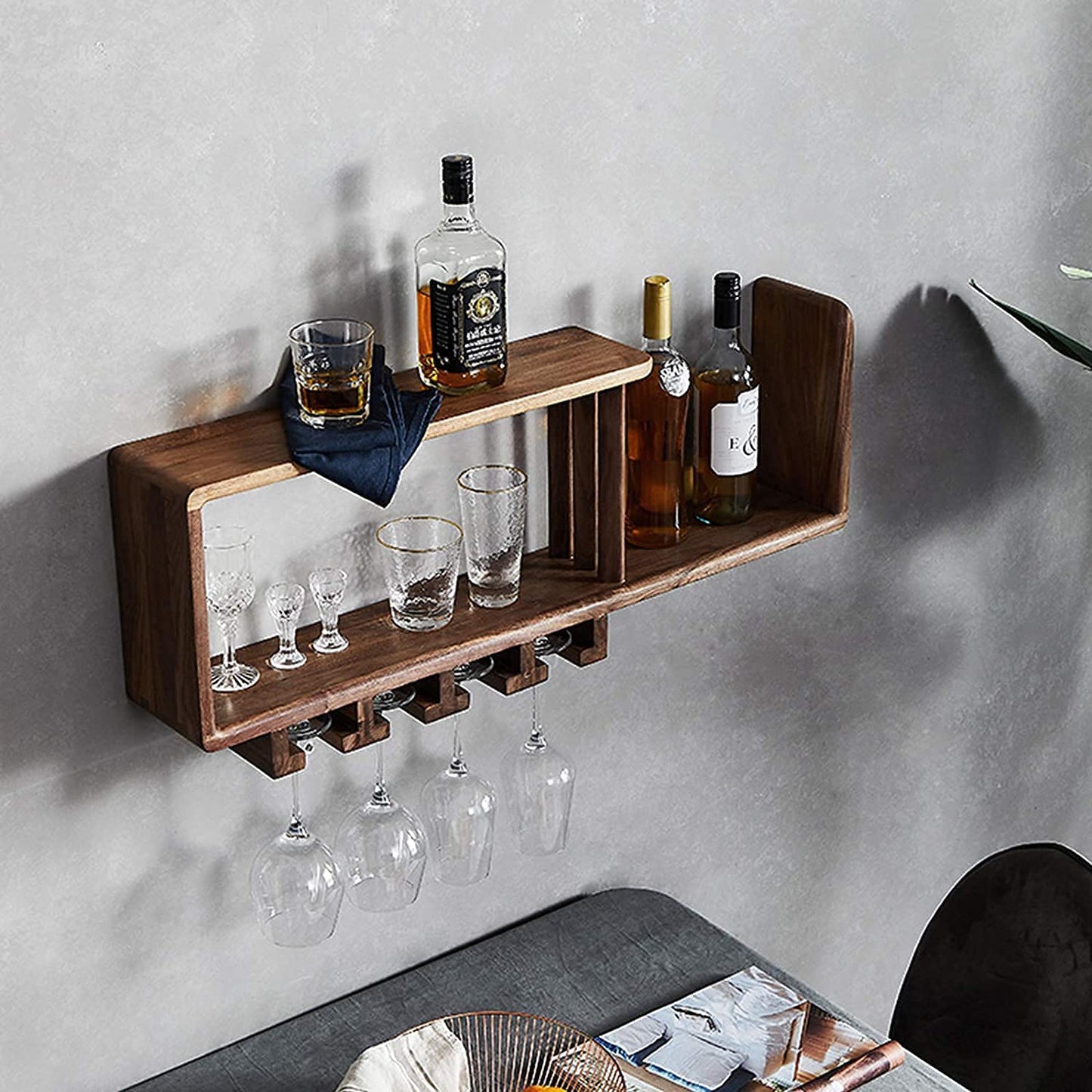 SBTXHJWCGLD Rustic Luxe Wine Rack, Black Walnut Creativity Stemware Racks, for Homes, Bars, Cafes, Hotels, Restaurants, Offices and Various High-End Clubs (90X15X28Cm)