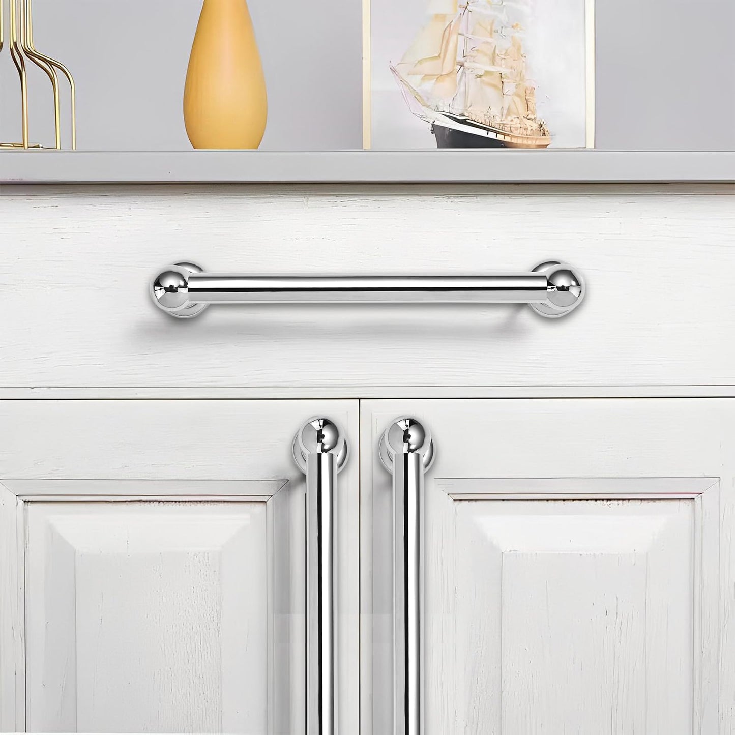 khtumeware 10 Pack 8 inch(203mm) Hole Center Vibrant Polished Chrome Cabinet Pulls Solid Heavy-Duty Kitchen Cabinet Hardware for Drawers Dressing Table Bathroom Handle